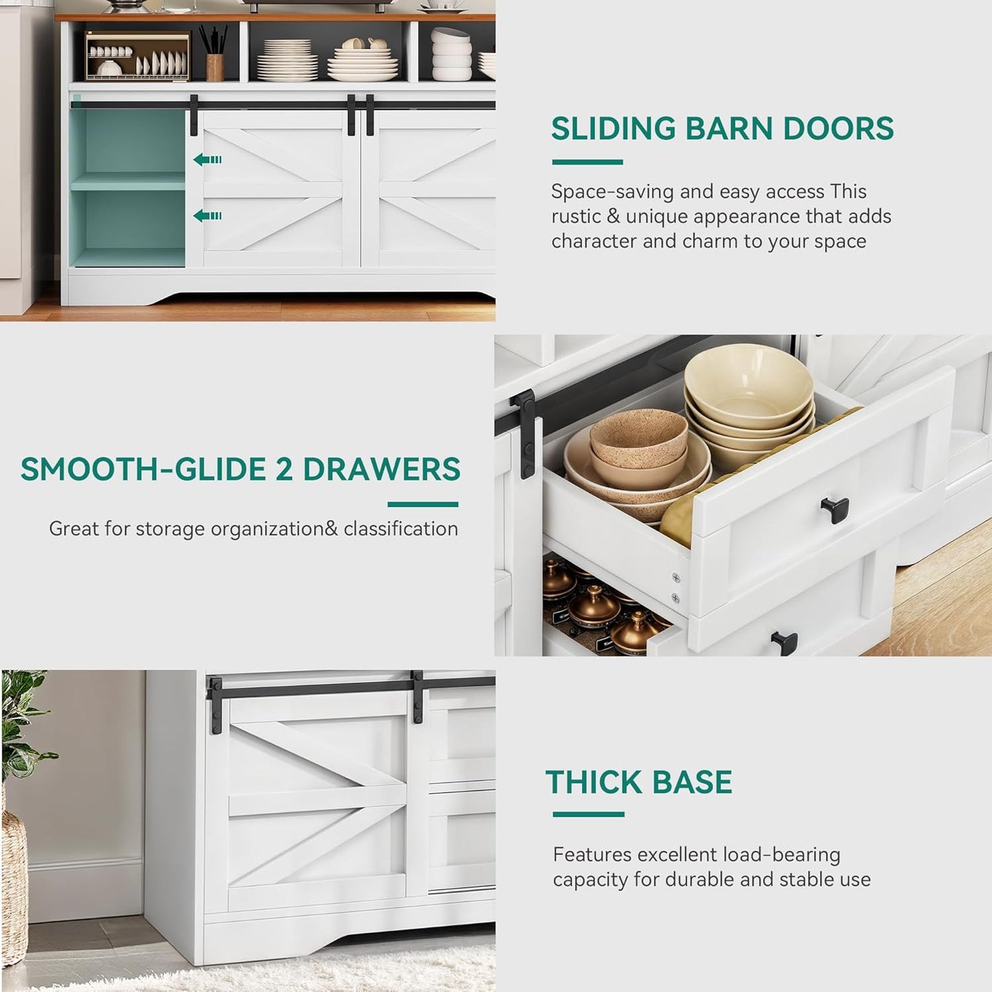 YITAHOME Buffet Cabinet with Drawers, 59" Large Sideboard Buffet Storage Cabinet with Shelves and Doors, Modern Farmhouse Coffee Bar Station Wood Kitchen Table for Kitchen, Dining Room, White