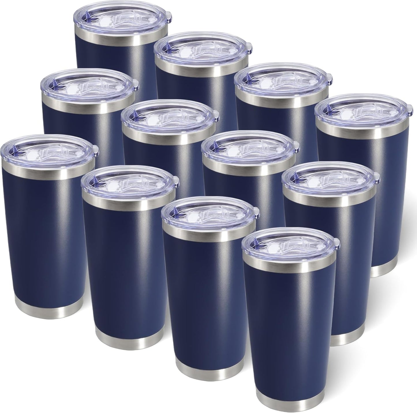 20oz Tumbler Bulk Stainless Steel Tumblers with Lid Vacuum Insulated Double Wall Travel Coffee Mug Powder Coated Tumbler Cup for Hot and Cold Drinks(Navy Blue, 12 pack)