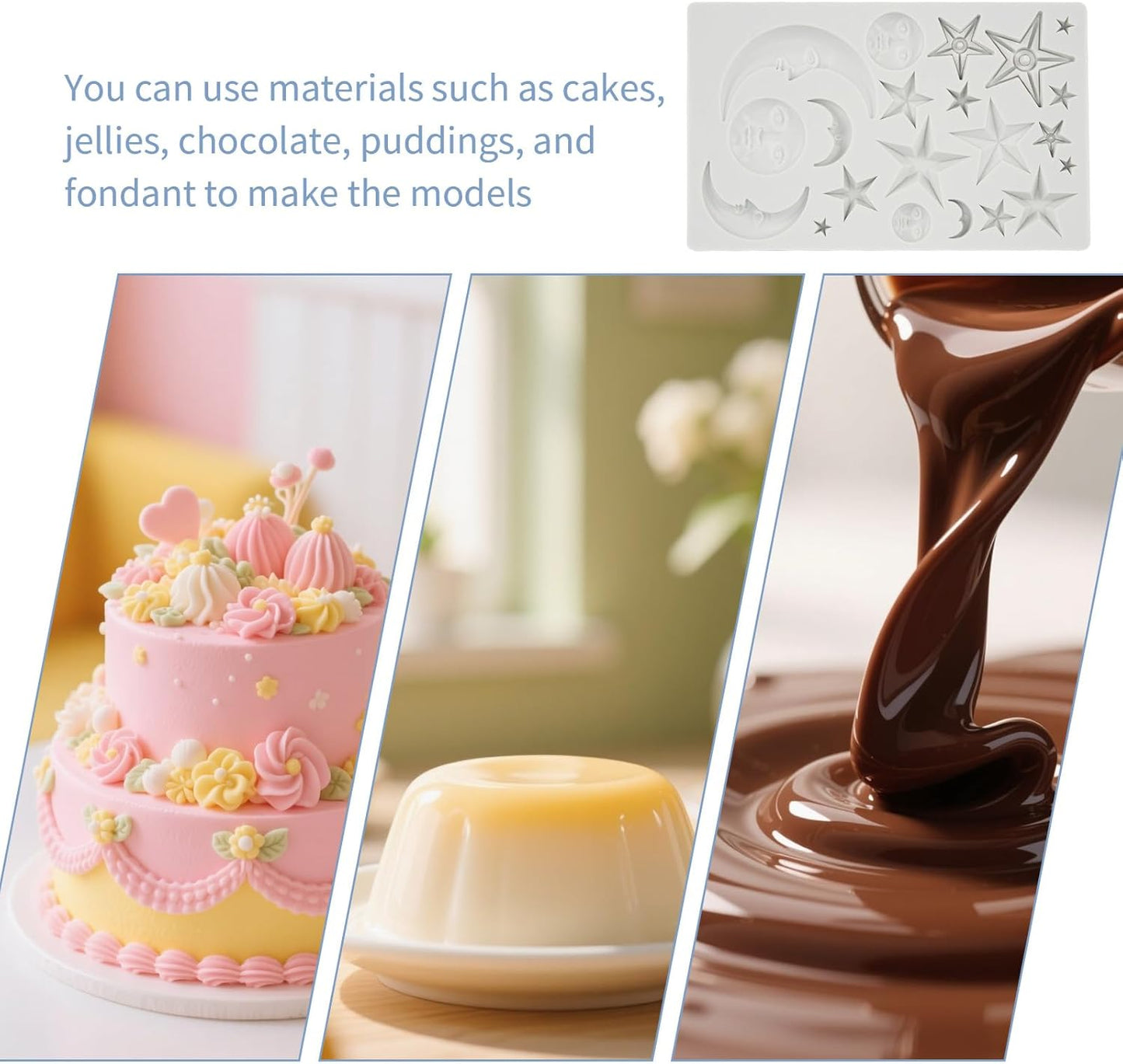 1 Pcs Star,Moon and Sun Silicone Mold for Chocolate, Fondant, Cake Decor and Epoxy DIY