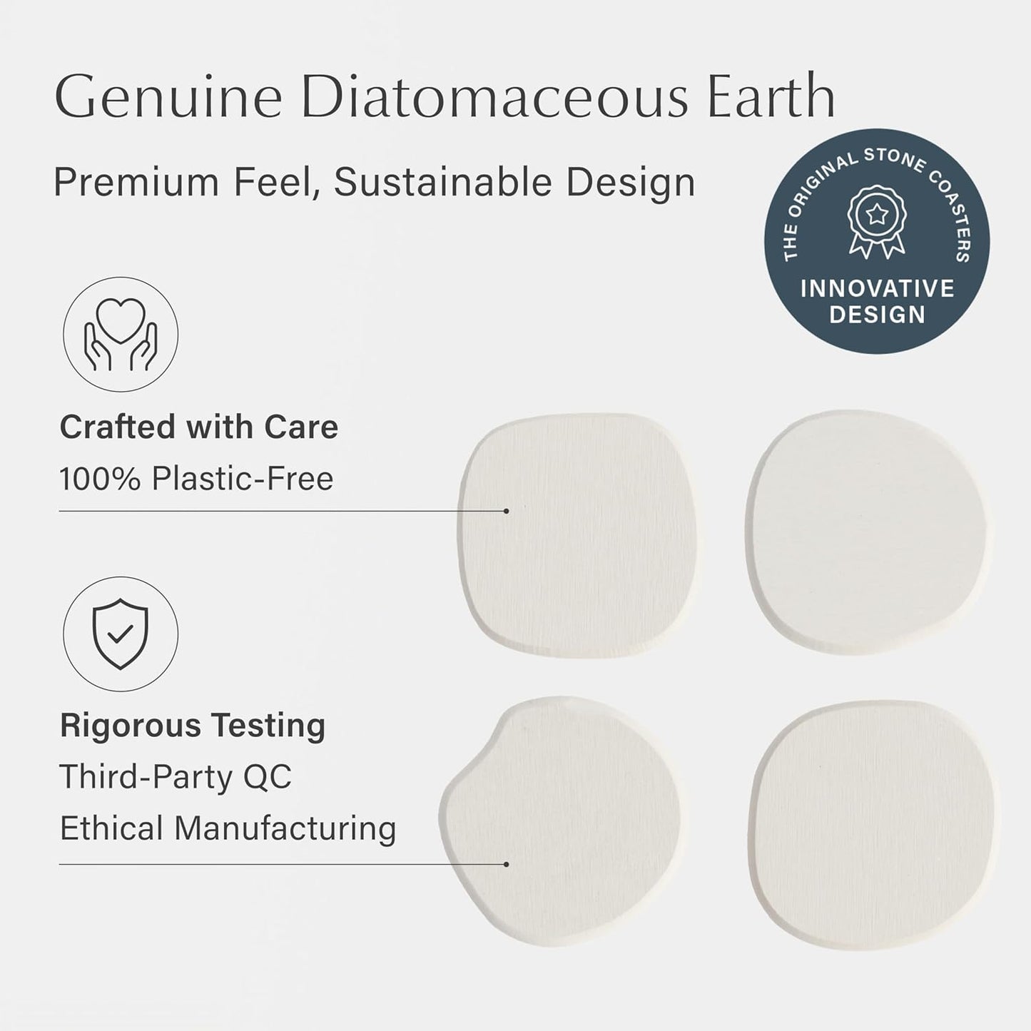 Dorai Home Stone Coaster Set – 4 Absorbent Diatomite Coasters for Instant Drying, Modern Design, Sandstone