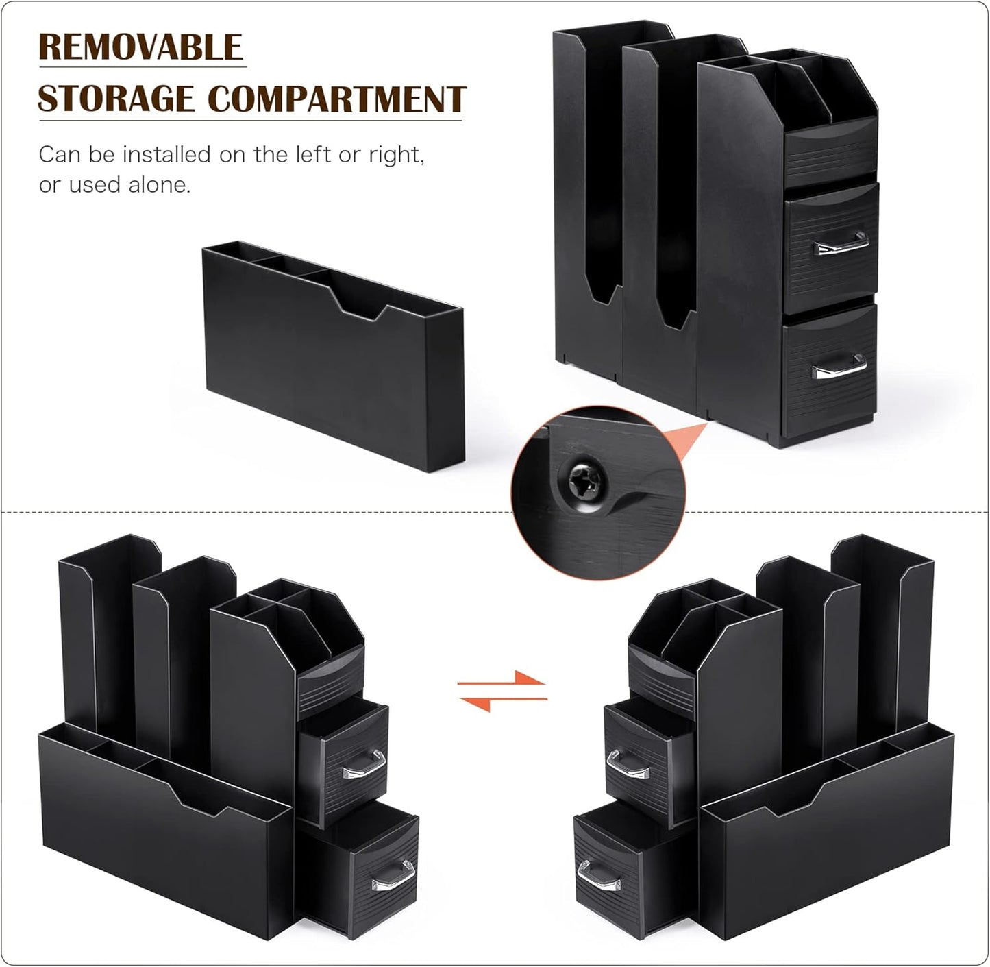 SZQINJI Coffee Condiment Organizer 11-Compartment Breakroom Coffee Station Organizer Countertop Cup Storage with 2 Drawers Black