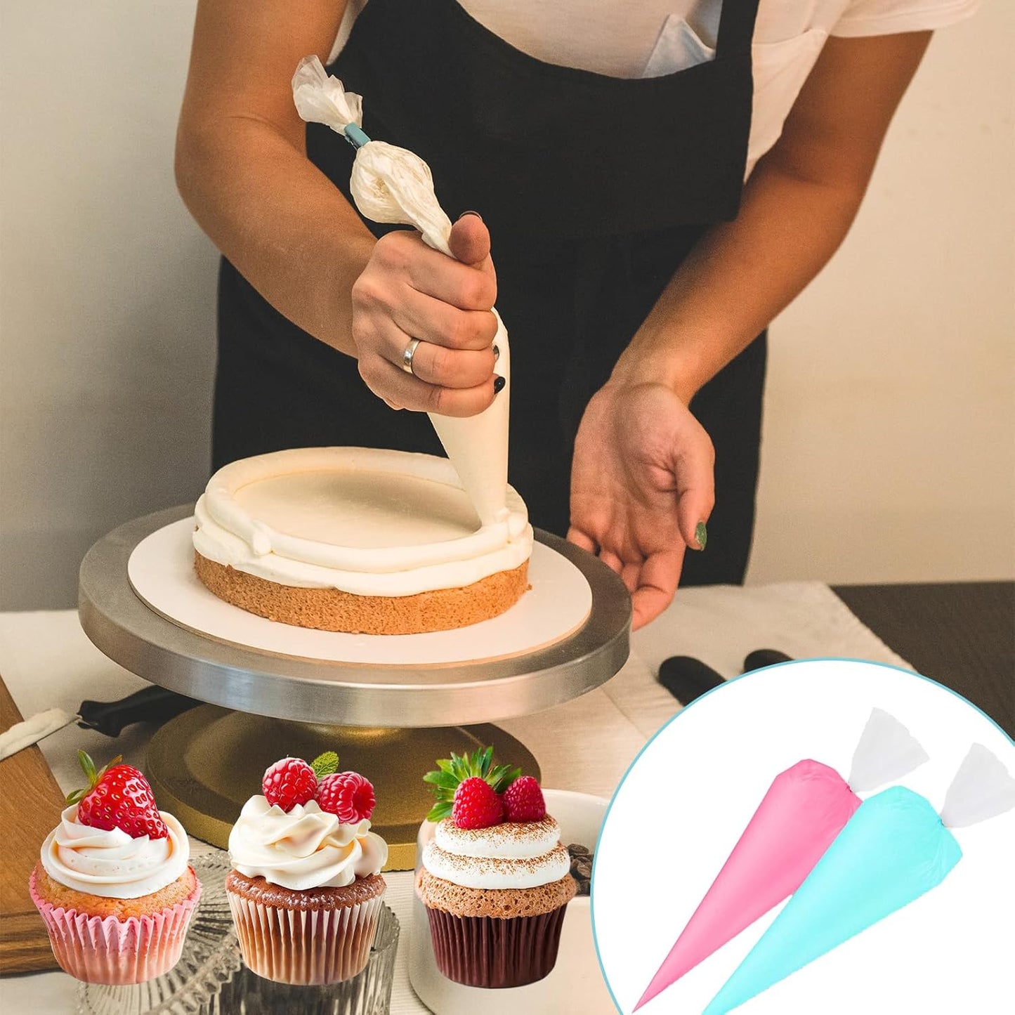 201 Pieces Pastry Bags, Non-slip Piping Bags Disposable with 12 Pieces Decorating Nozzle, 2 Pieces Converter and 2 Pieces Decorating Bag Tie for Cakes, Cream Frosting