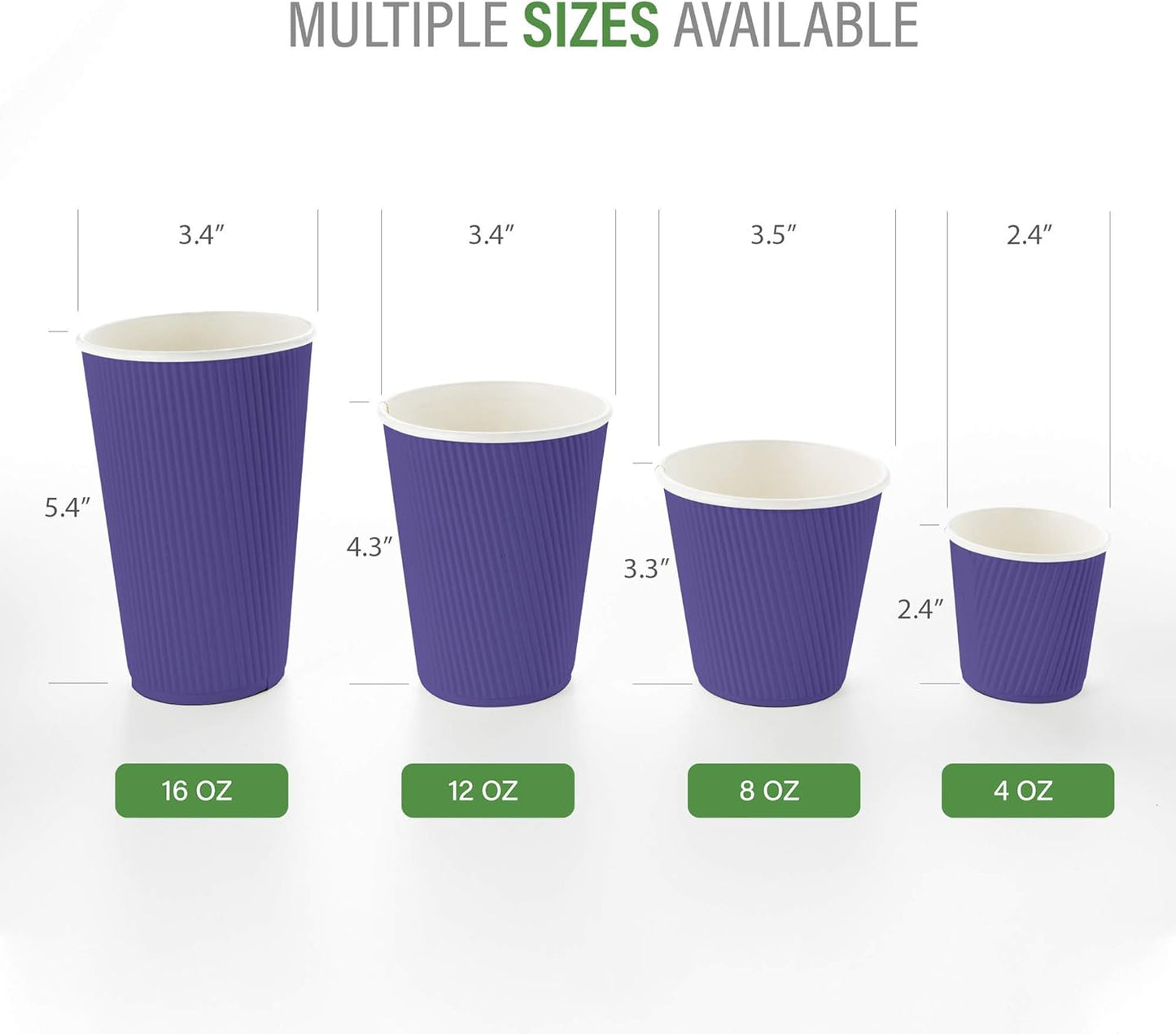 Restaurantware 8 Ounce Double Wall Disposable Coffee Cups, 500 Insulated Royal Purple Paper Tumblers with Ripple Wall Design, Lids Sold Separately for Hot Drinks like Tea, Hot Chocolate, and More