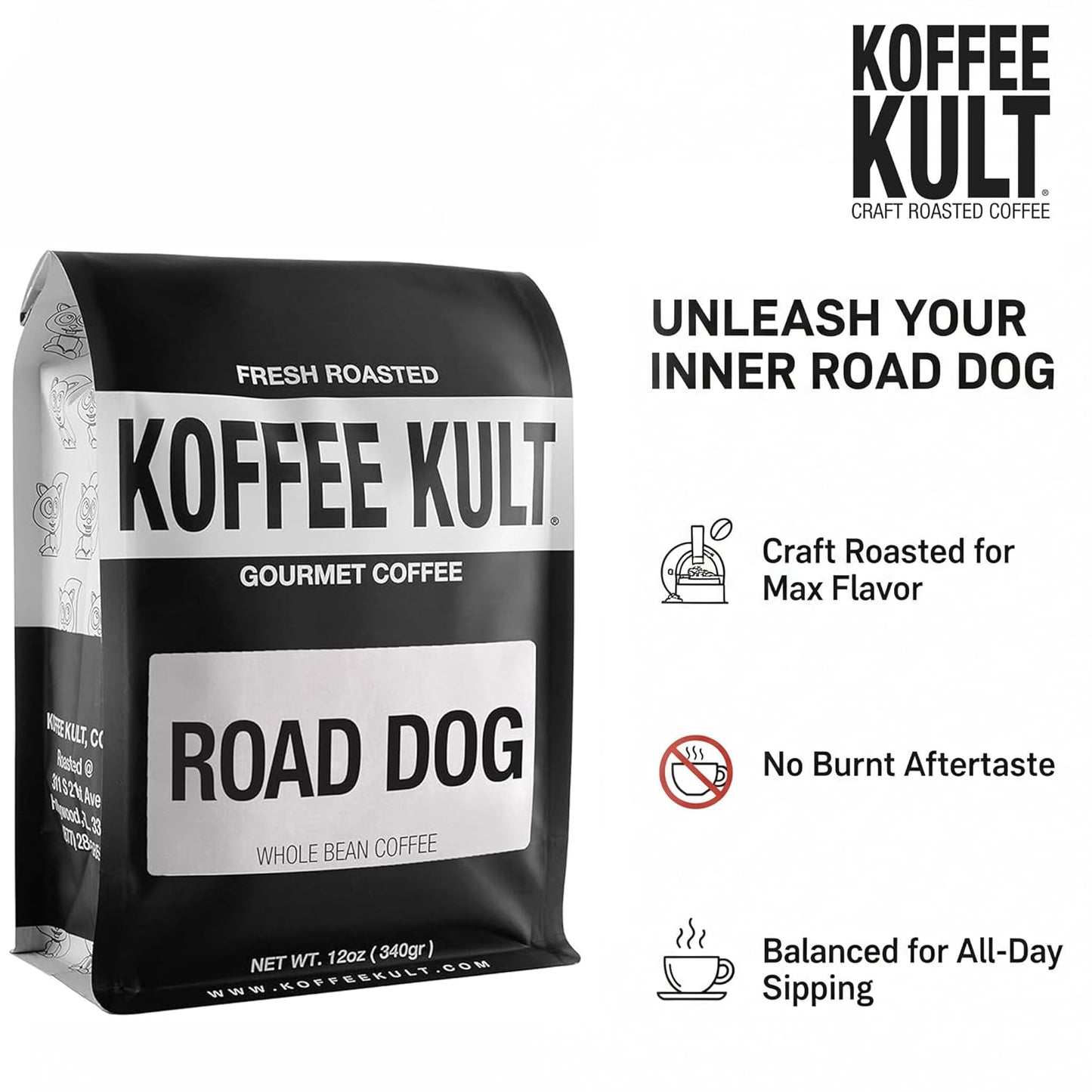 Koffee Kult Road Dog Dark Roast Coffee Beans (whole bean, 12oz)