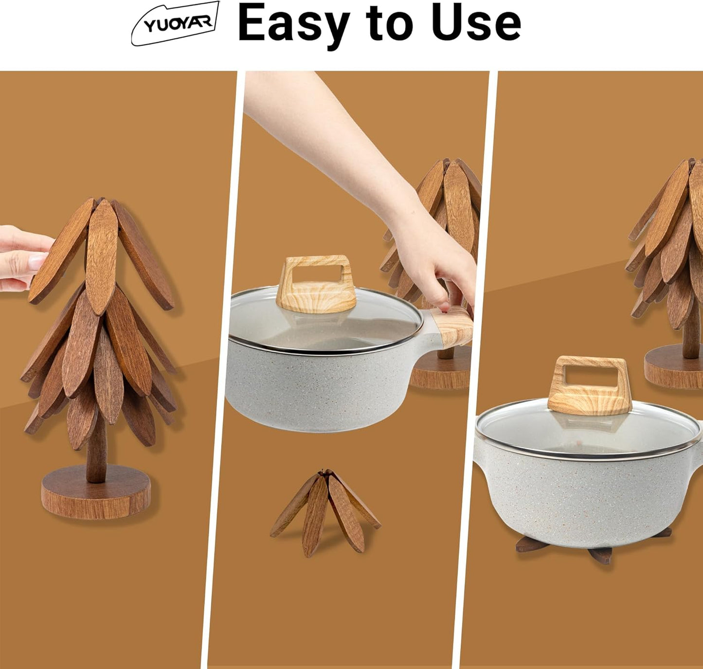 Yuoyar Trivets, Wooden Tree-Shaped Sapeli Wood Drink Trivets Set for Coffee Table, Kitchen Table Decor