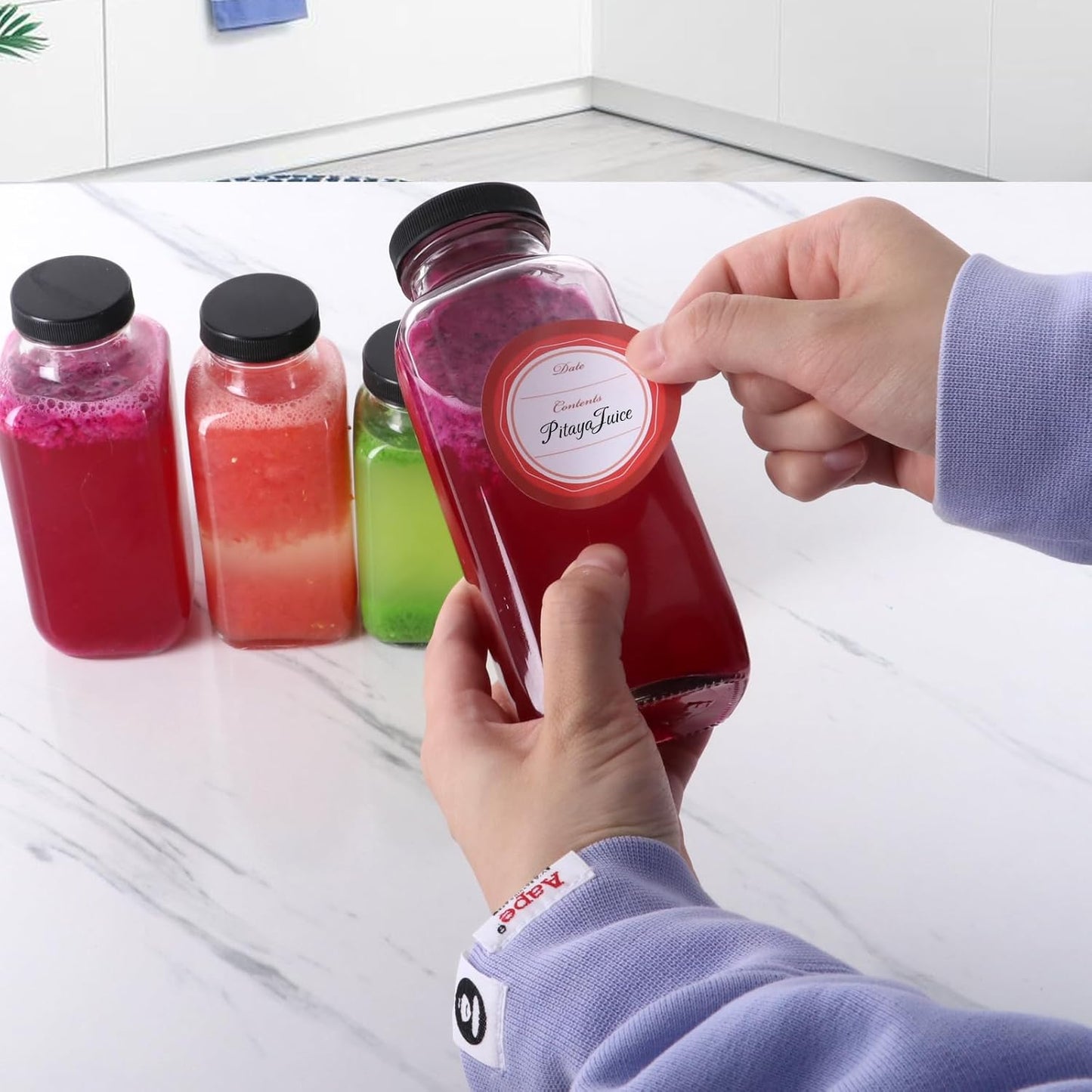 BIGIVACA 8 oz Glass Juice Bottles with Lids,12 PACK Bottles for Juicing,Square Drinking Jars Glass for Coffee,Cola,Milk,Tea in Travel,Work,School