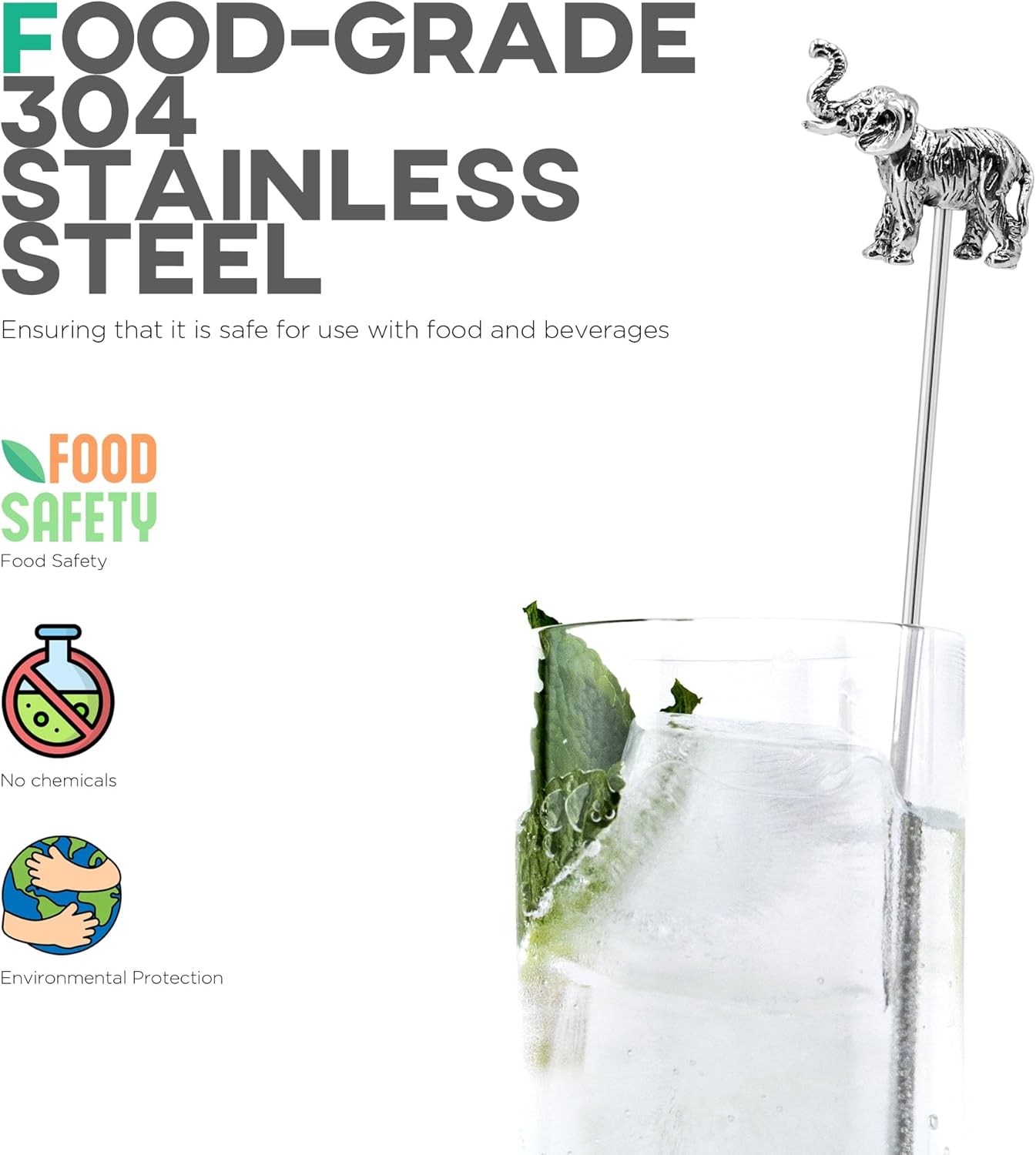 Homestia Stainless Steel Coffee Stirrers Sticks, 7.5" Zinc Alloy Head Cocktail Drink Stirrers Swizzle Sticks Picks Tools, 6PCS Reusable Beverage Stir Sticks for Chocolate Milk Juices (Animal Design)