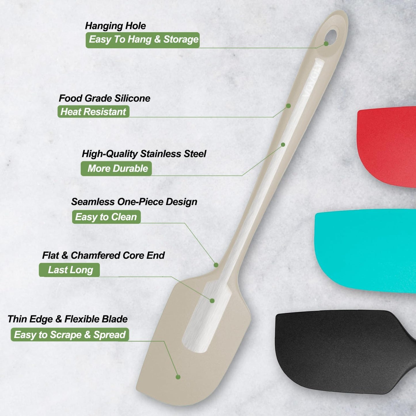 3 Pack Large Silicone Spatula for Kitchen,600°F Heat resistant Rubber Spatulas for Baking,Cooking, Scraping,and Mixing,Non Stick Kitchen Utensils, BPA Free, 11.2 IN, Khaki