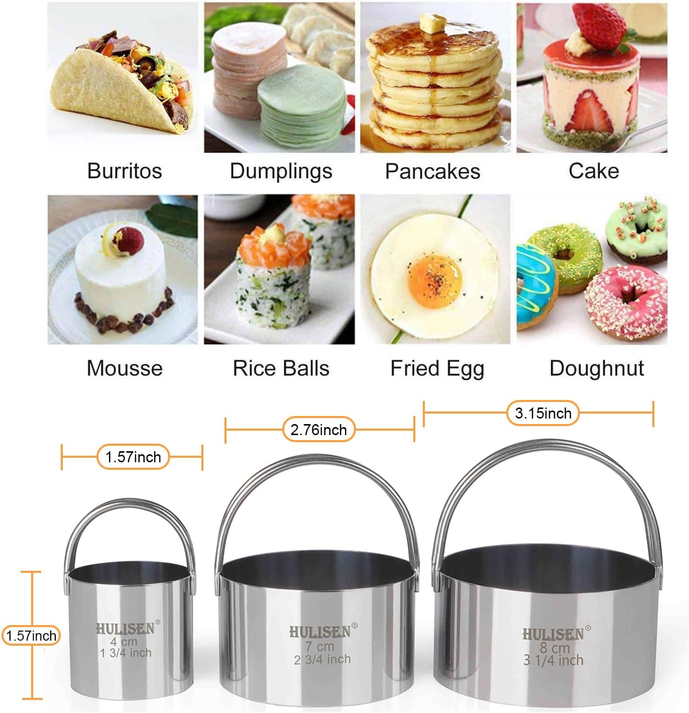 HULISEN Biscuit Cutter Set (3 Pieces/Set), Stainless Steel Round Cookies Cutter with Handle, Professional Baking Dough Tools, Gift Package