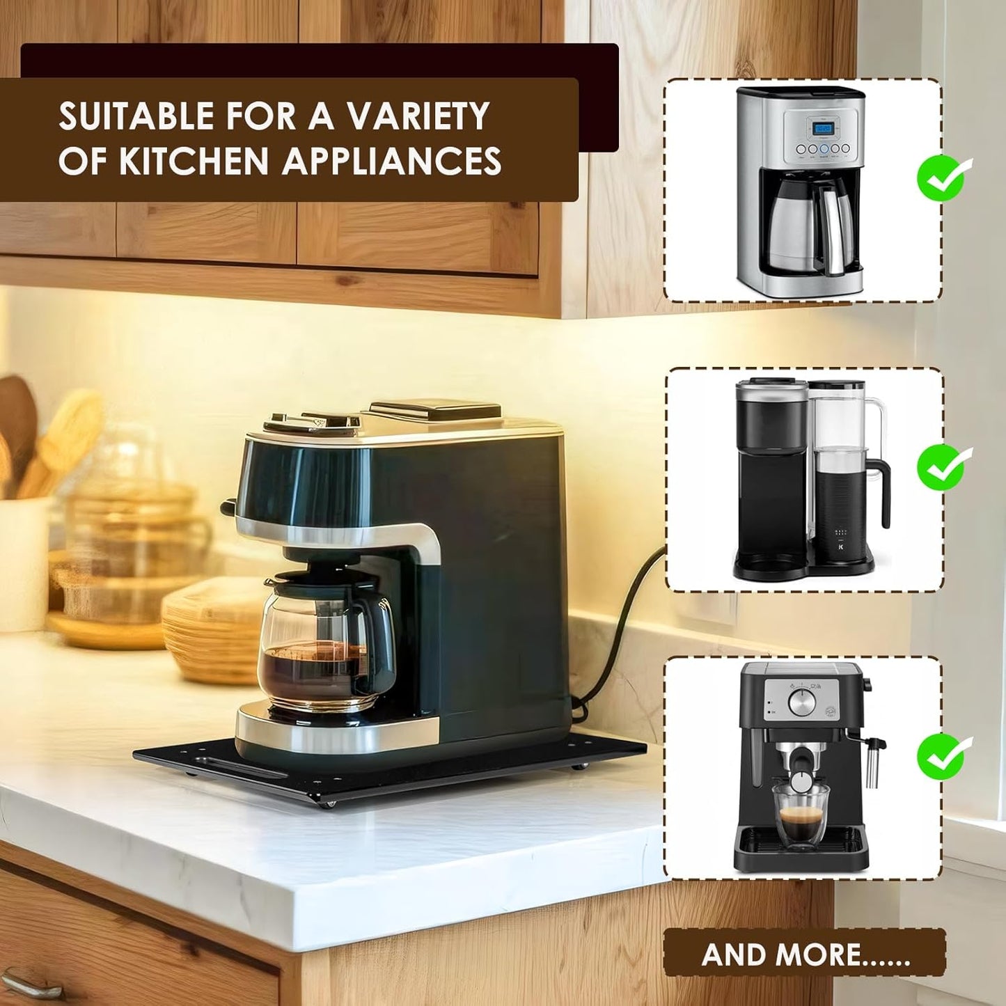 Appliance Sliders for Kitchen Appliances, Sliding Tray for Coffee Maker, Espresso Machines, Mixers Sturdy Kitchen Aid Sliders for Mixer - Duty Equipment with Rubber Wheels - 9.8" x 14" (Black)