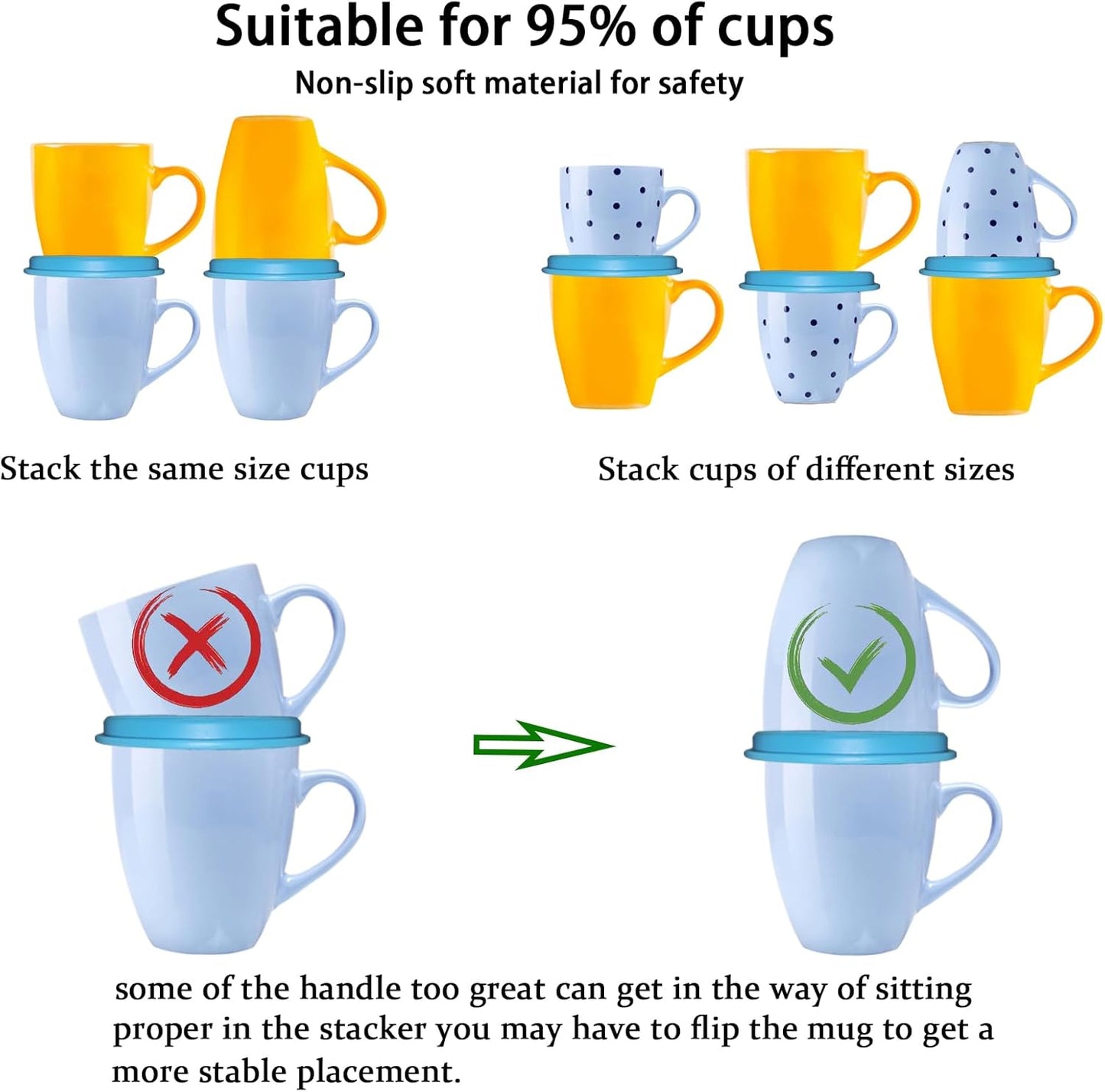 Coffee Mug Organizers and Storage (6Pack), Adjustable Mug Organizer for Kitchen Cabinet Shelf, Cup Stacker Holder for Tea Cup, Coffee mug, Glassware, Save Space for Cupboard