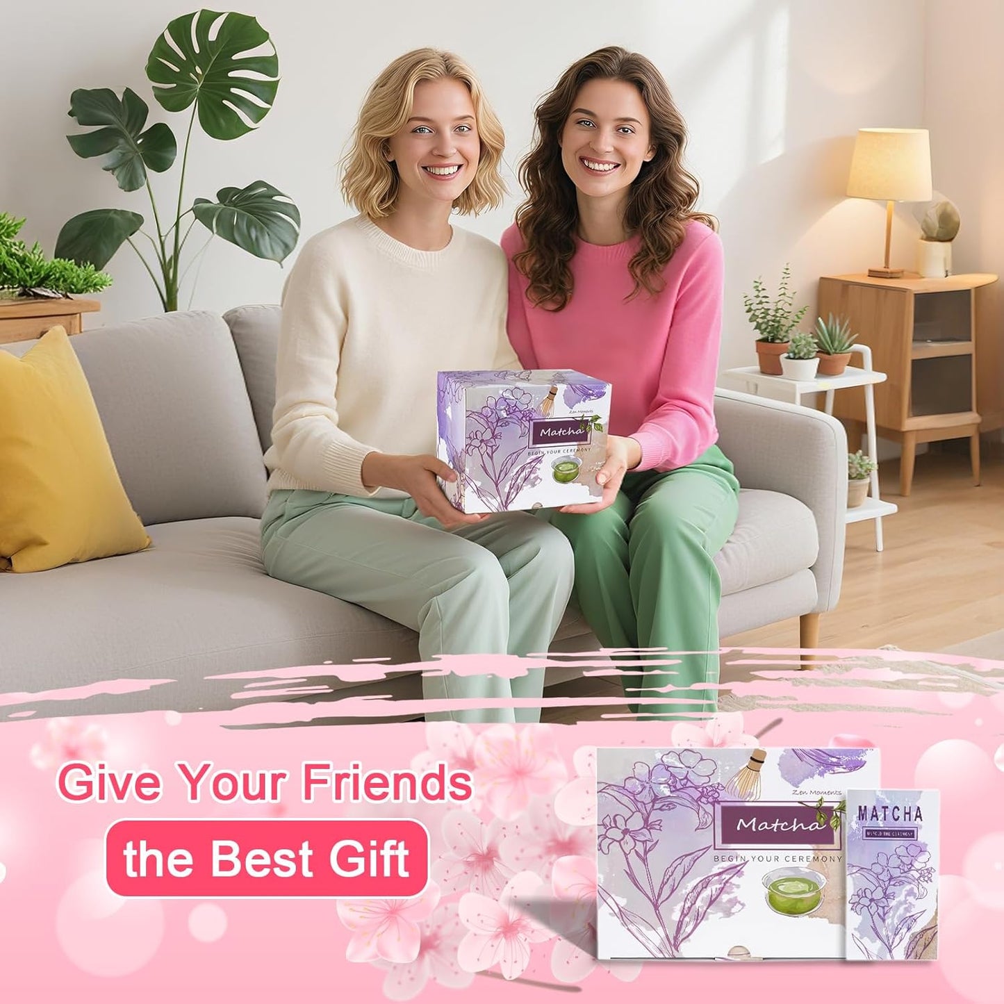 Matcha Whisk Set, Matcha Set 7 Pieces - Ceramic Matcha Bowl with Spout, Bamboo Chasen Whisk & Holder, Scoop, Sifter, Tea Towel - Complete Kit for Matcha Tea Ceremony, Latte, Ideal Gift（Pink）