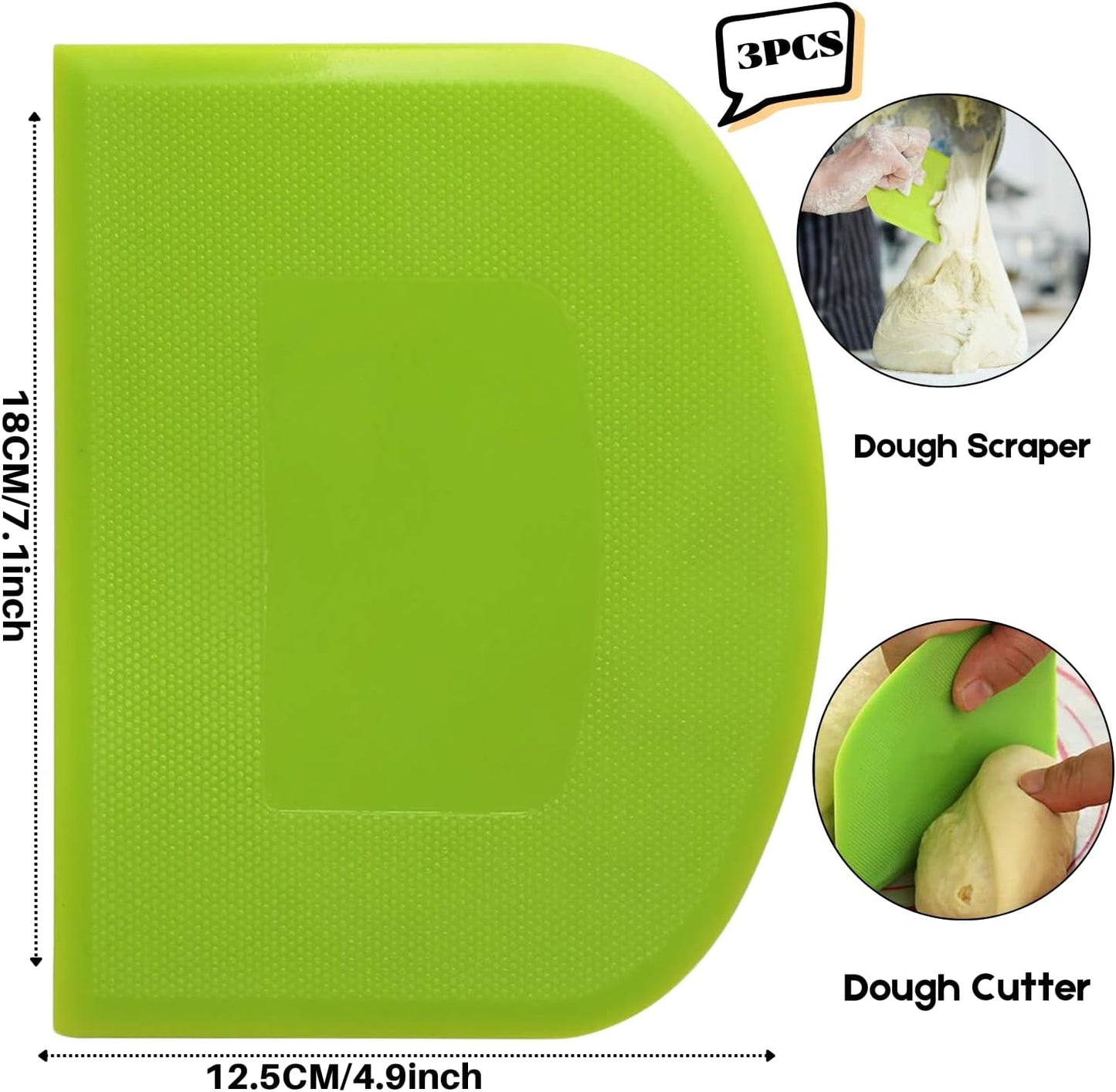 SURDOCA Dough Scraper Bench Scraper - 3P 7.1x4.9" Plastic Flexible Bowl Scraper, Sharp Edge & Angles Cake Scraper. Non-Slip Bakeware Decorating Tools Sculpting & Modeling Tools - Yellow+White+Blue