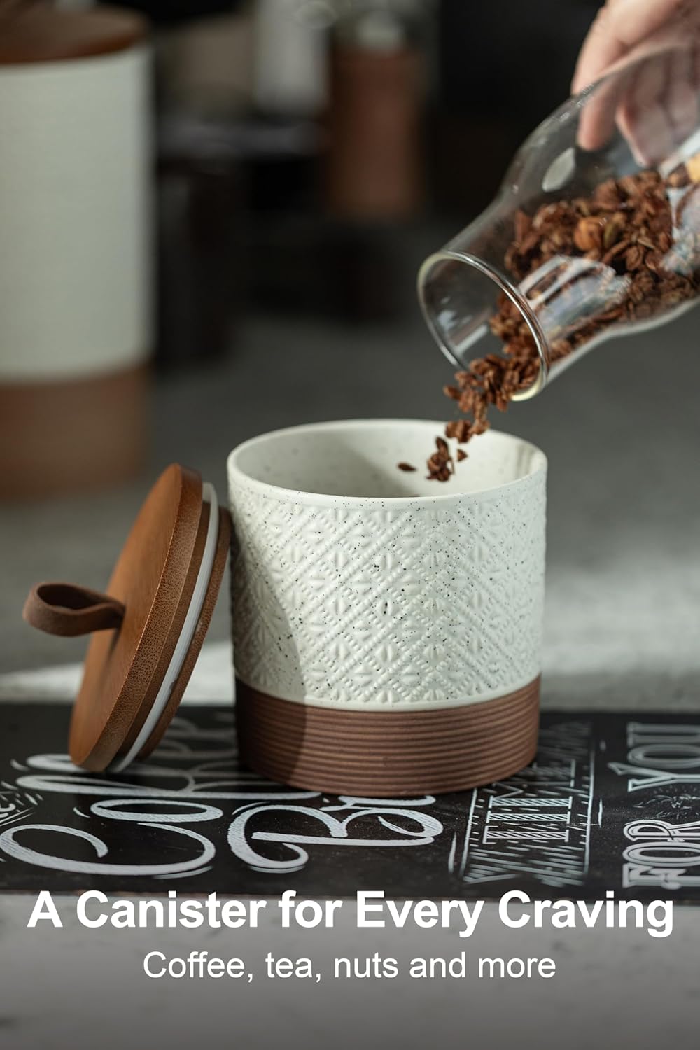 Ceramic Jar with Lid, Coffee Canisters with Airtight Lids Kitchen Food Storage Container for Spice Loose Leaf Tea, Small Decorative Jars for Countertop Coffee Bar Accessories - White 20 fl.oz