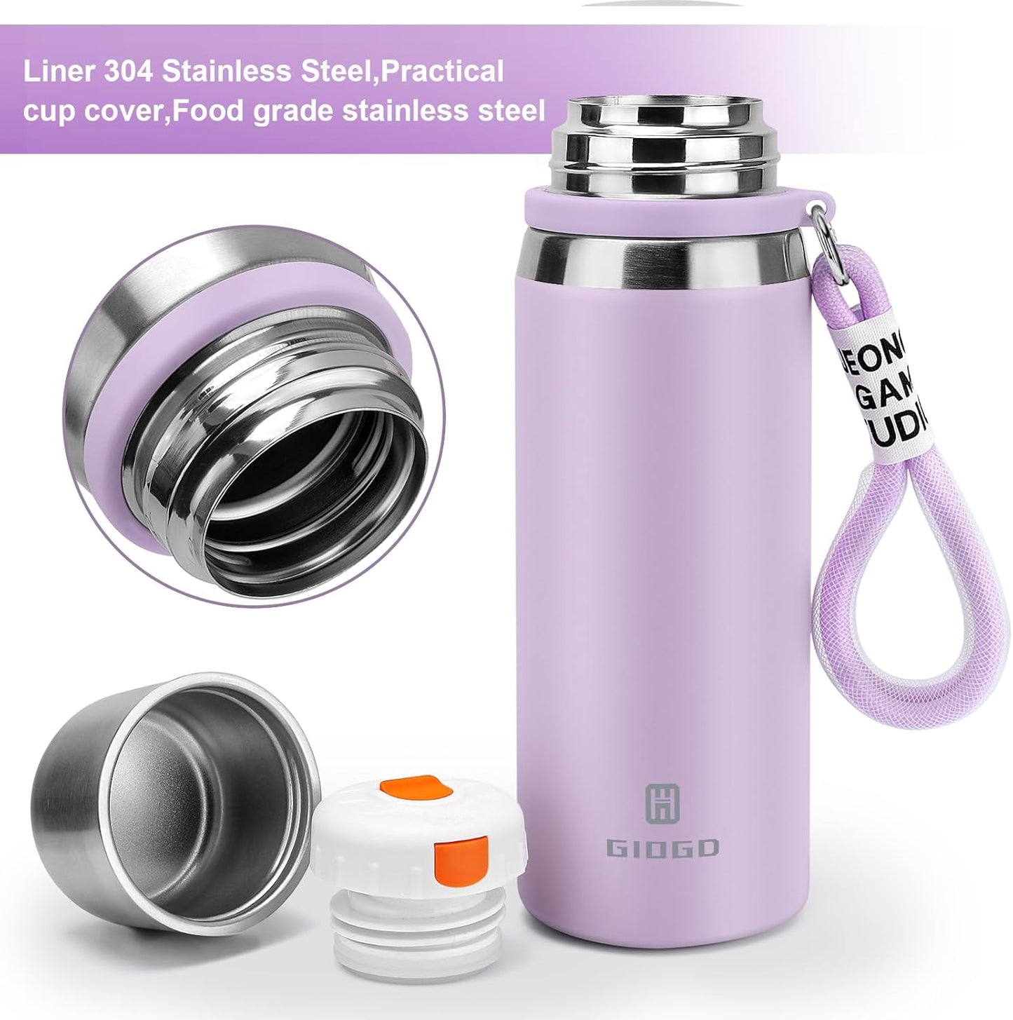 Stainless Steel thermo Bottles with cup 700ml/23.7oz Vacuum Insulated Bottle for hot and cold coffee drink water thermo flask with cup.(Purple,700ml)