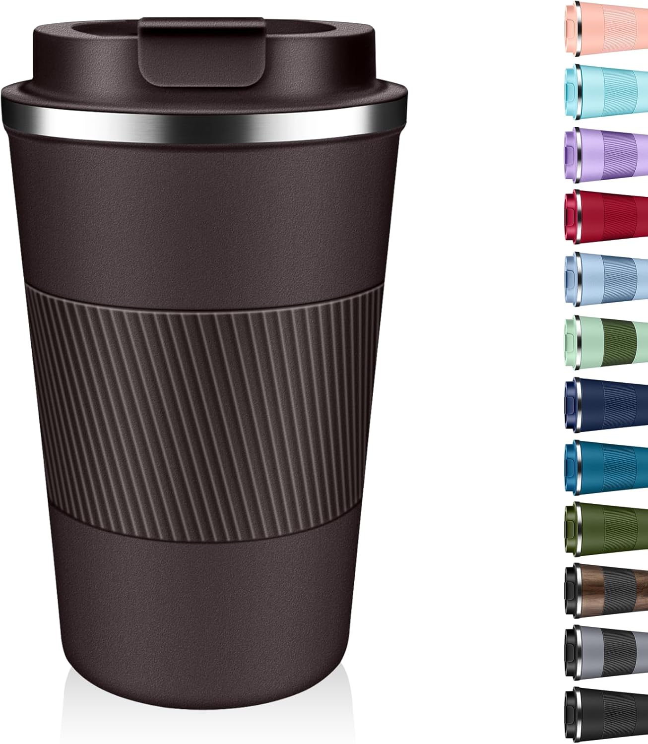 Insulated Coffee Tumbler 12 oz, Stainless Steel Coffee Mug with Lids, Travel Coffee Mug Leak Proof, Double Wall Vacuum Insulated Reusable Coffee Cup, Keep Drinks Hot and Cold, Dark Chocolate, 12 Ounce