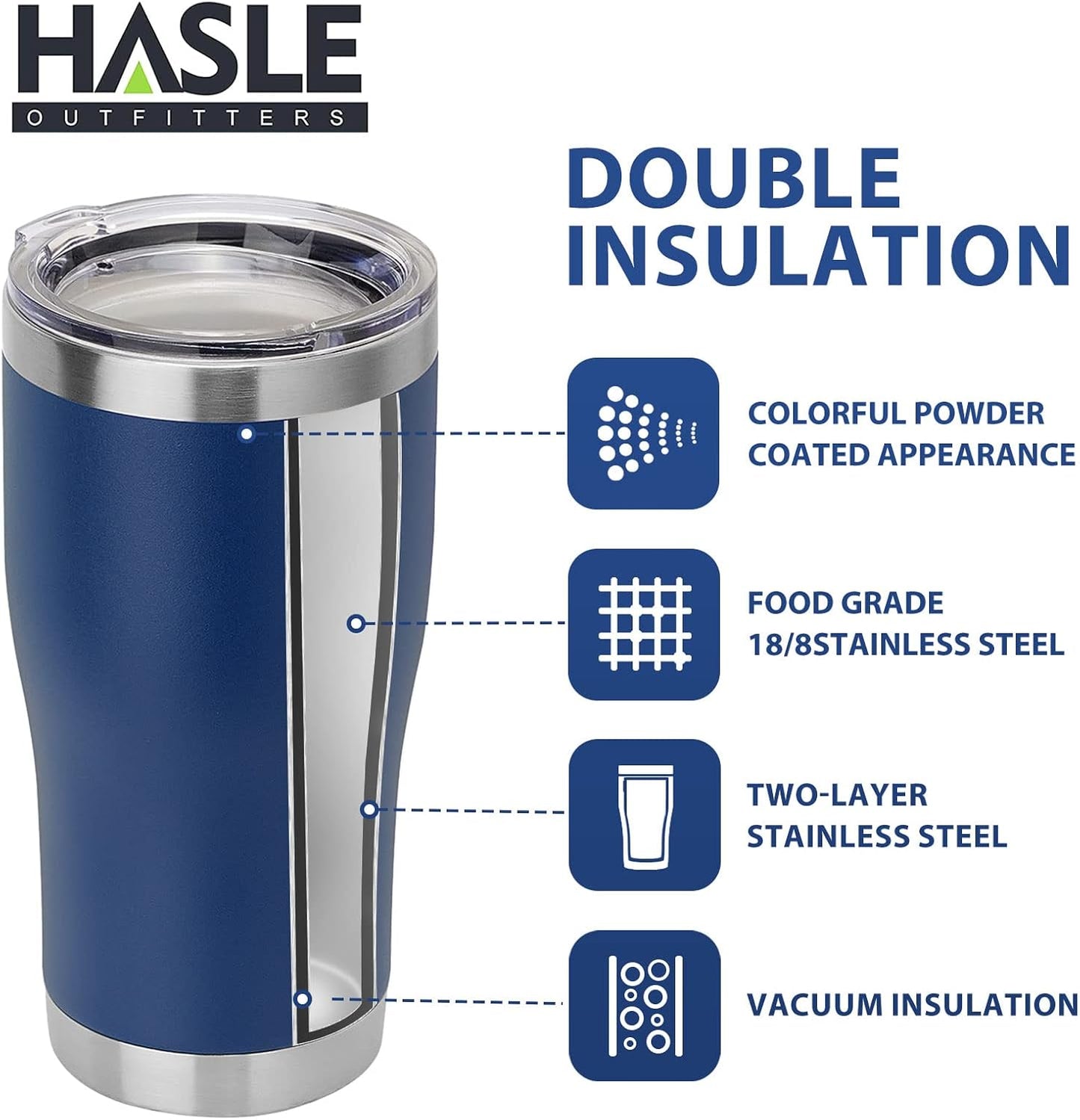 HASLE OUTFITTERS 20 oz Tumbler Bulk, Stainless Steel Tumblers with Lid, Vacuum Insulated Tumbler, Double Wall Powder Coated Cup, coffee mugs, Navy Blue, 12 Pack