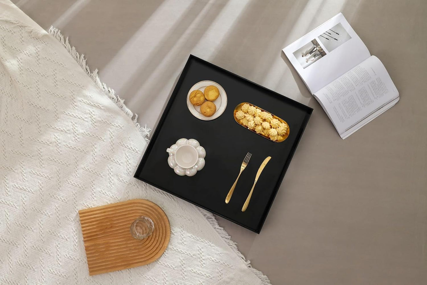 Glossy Black Sturdy Acrylic Serving Tray with Handles-24x24Inch-Serving Coffee,Appetizer,Breakfast,Butler-Kitchen Countertop Tray-Makeup Drawer Organizer-Vanity Table,Ottoman Tray-Decorative