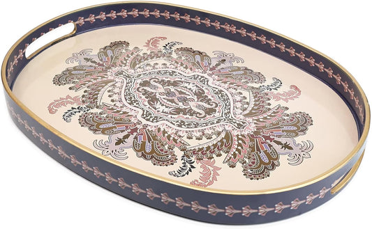 Oval Plastic Serving Tray with Handles, Elegant Decorative Tray for Coffee Table, Ottoman, Living Room, Kitchen, Outdoor Use. 10"*16"*1.4" B