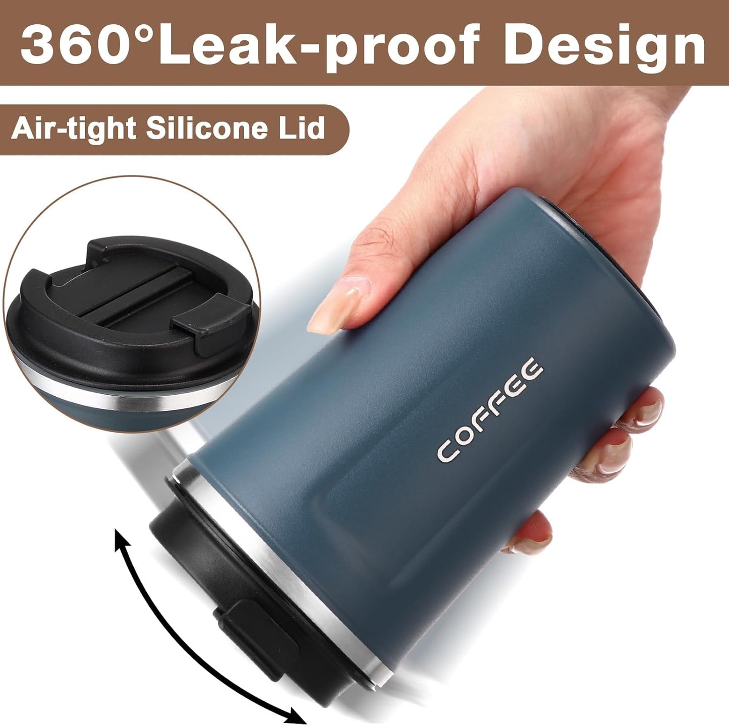 6 Pack Travel Coffee Mugs 12oz Double Wall Insulated Coffee Cups Bulk with Lid Vacuum Stainless Steel Leak Proof Reusable Portable Tumblers for Cold and Hot Drinks(Black, Blue, Green)