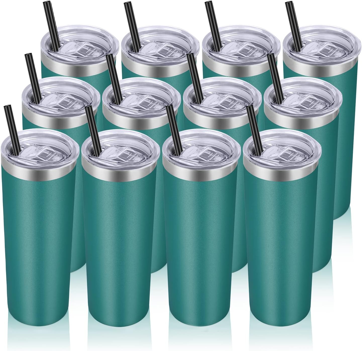 VEGOND Stainless Steel Tumblers Bulk 12 Pack, 20 oz Vacuum Insulated Skinny Tumblers with Lids and Straws, Double Wall Coffee Mug, Travel Water Cup