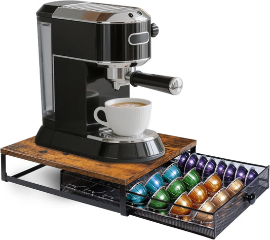 Coffee Pod Holder Drawer Organizer Compatible for Nespresso Vertuo Pods, Holds up to 54 Small or 28 Big Vertuo Pods Rustic Brown