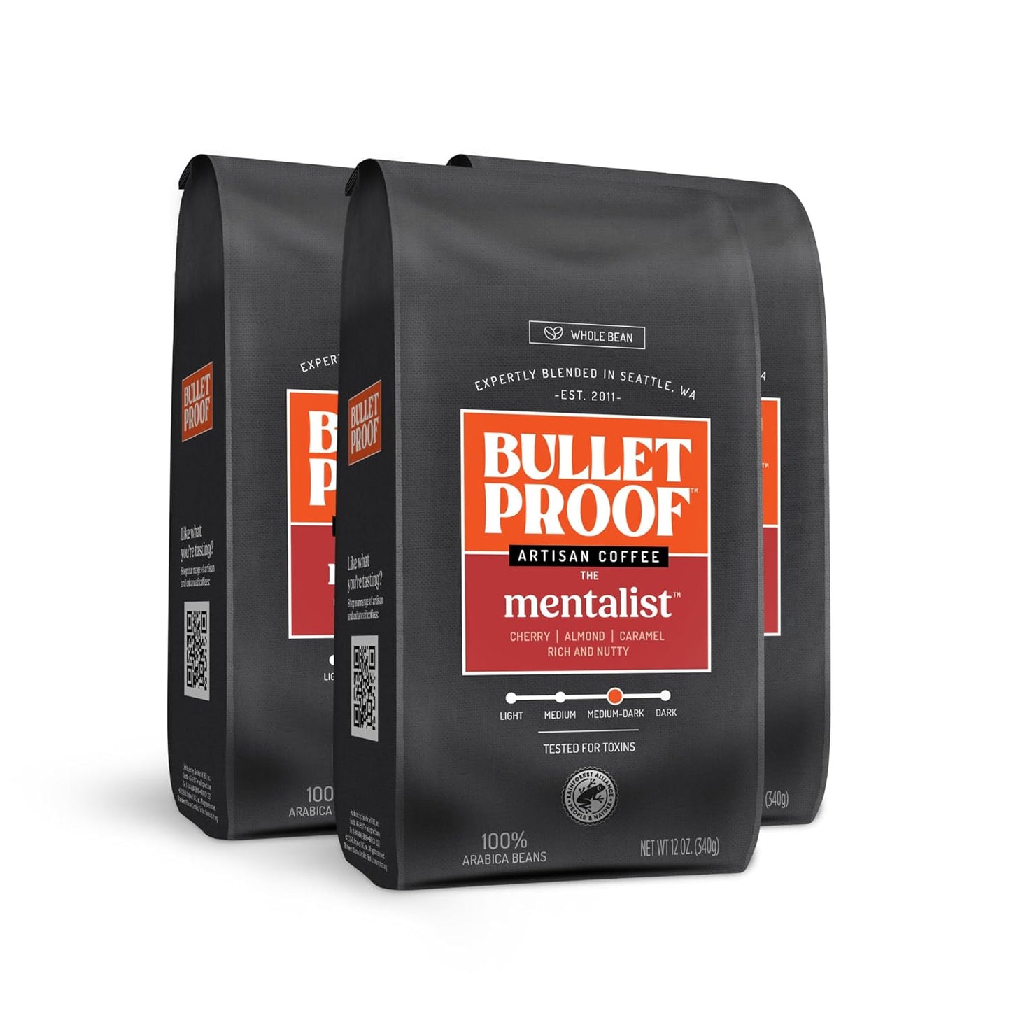 Bulletproof The Mentalist Medium-Dark Roast Whole Bean Coffee, 12 Ounces (Pack of 3), Clean Coffee Tested for Toxins, Packaging May Vary