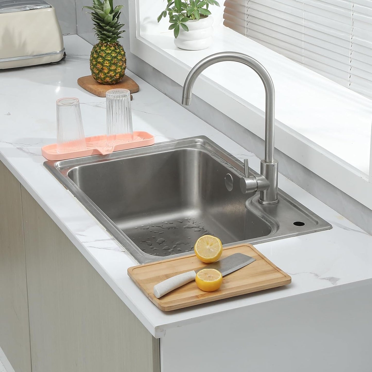 Silicone Bathroom Soap Dishes with Drain Spout-Bathroom and Kitchen Sink Organizer,Sponge Holder,Dish Soap Tray,Perfect for Dispenser,Scrubber,Bottle,Cup on Sink or Counter-Pink 12"×4"