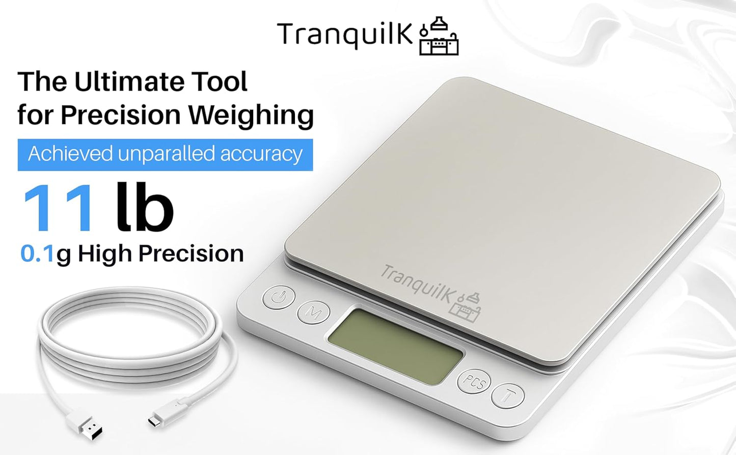 Rechargeable Digital Food Scale for Kitchen with Gram and Ounce – Smart Kitchen Scale for Food Products, Baking, Sourdough Bread Making, Cooking, Weight Loss, Jewelry & Packages (0.1g/5kg)