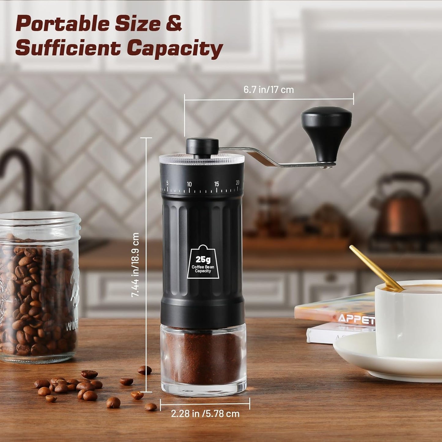 Manual Coffee Grinder, 25g Capacity Coffee Maker with 40 External Adjustable Settings, Conical Ceramic Burr Mill for Espresso Pour Over, Portable Espresso Grinder for Home Travel Camping Office