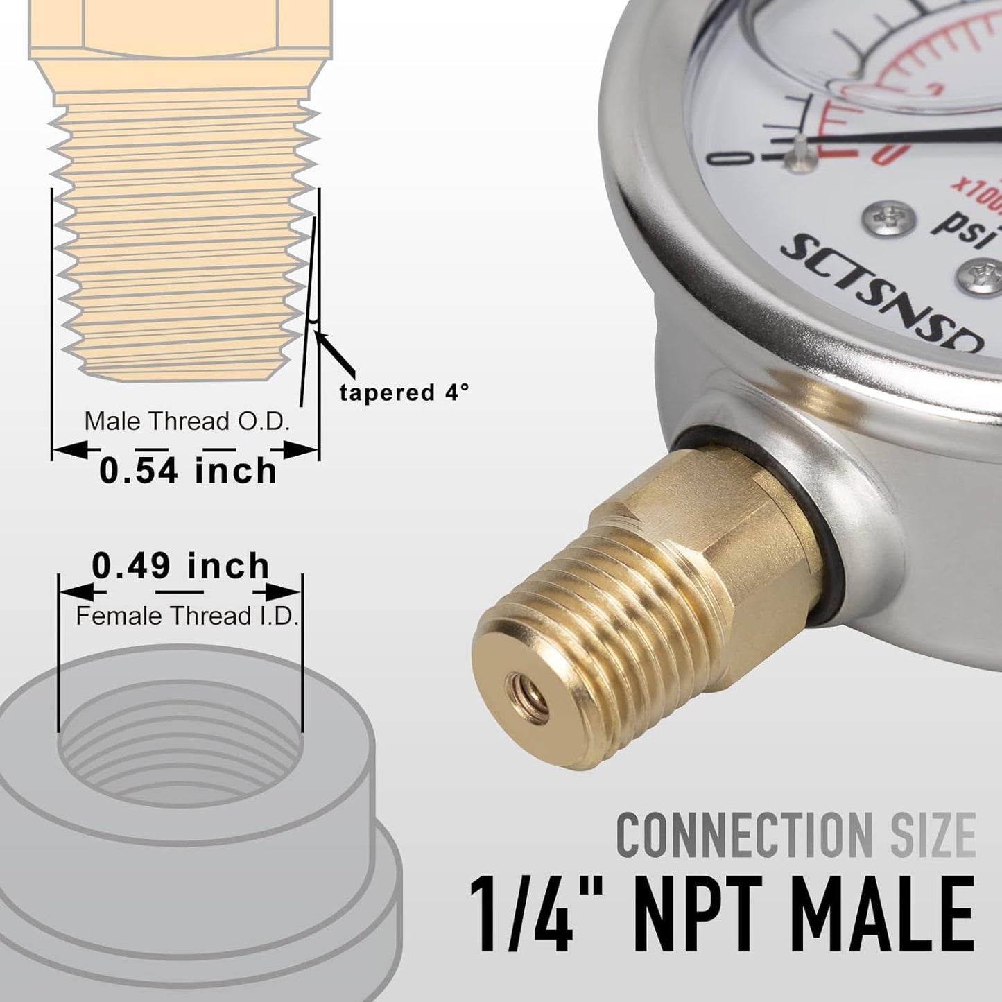 0 to 5000 Psi Hydraulic Pressure Gauge, Glycerin Liquid Filled, 2.5 inch Dial, 1/4" NPT Lower Mount, Stainless Steel Case, for Regulator, HVAC System, Beer Keg, Brew Setup，High Pressure Test