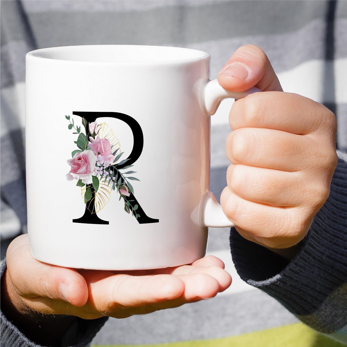 Retreez Initial A-Z Floral Botanical Bouquet Alphabet Monogrammed Monogram Mug 11 Oz Ceramic Tea Coffee Mugs - Appreciation Thank You Wedding Birthday Gifts for her friend coworker sister - R Initial