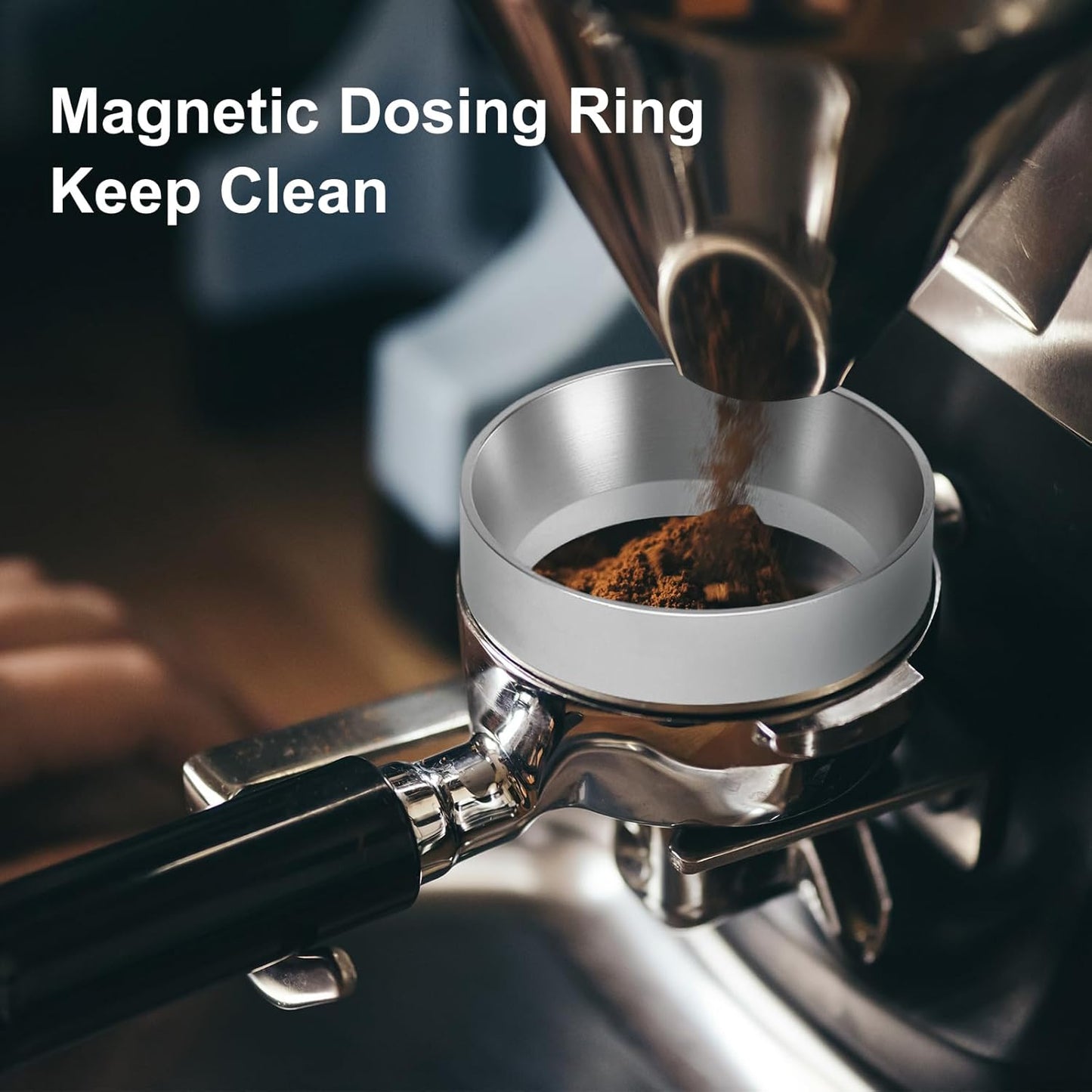 49MM Espresso Dosing Funnel With Magnetic Coffee Ring, Powder Ring Dispenser Doser for Portafilter Accessory, Espresso Distribution Tool, Coffee Tamping Manual Coffee Making Tool (Silver)