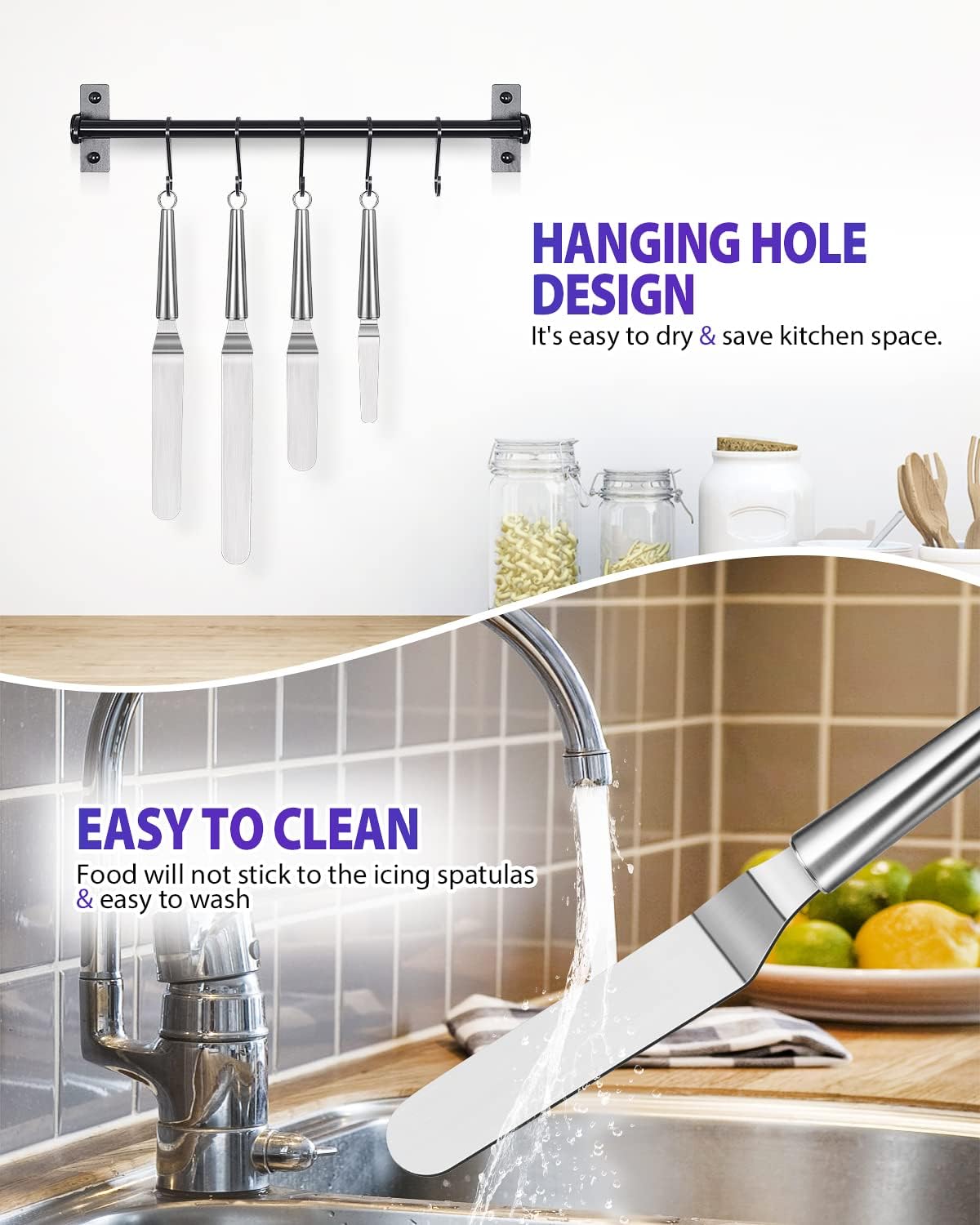 Offset Icing Spatula, Cake Angled Spatula Set with 4, 6, 8 & 10 Inch Blades, Stainless Steel Handle Suitable for Home, Kitchen or Bakery