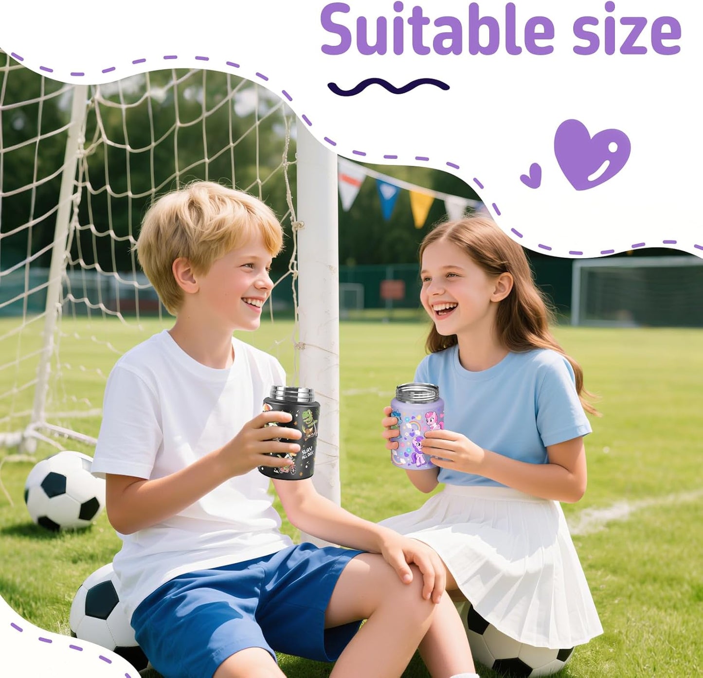 2-Pack Stainless Steel Vacuum Insulated Food Jar with Spoon, Soup Thermo Hot & Cold for Kids & Adults, Leakproof Insulated Lunch Containers with Carry Bag, 17oz.(Black-Dinosaur)