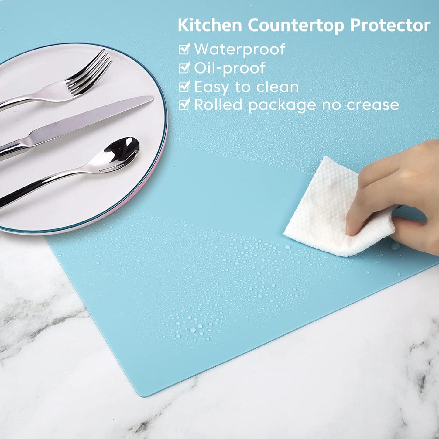Silicone Mats for Kitchen Counter, Nonslip Silicone Mats for Crafts Countertop Protector Heat Resistant Mat (78.7” x 24” x 0.08”, Cyan)