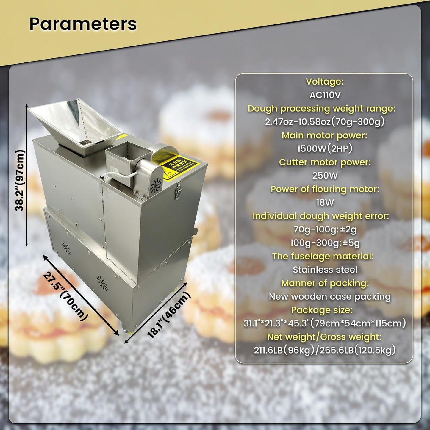 Commercial Dough Divider Multifunction Electric Dough Cutting Machine Can be Used to Process Dough 2.47oz-10.58oz(70g-300g) for Pizza, Desserts, Biscuits, etc 110V