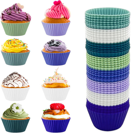 48 Pack of Silicone Cupcake Liners, lyfLux Reusable Mini Muffin Baking Cups, Food Grade Silicone for Cooking Eggs, Baking Muffins and Make a Cake (8 Colors 6 Each)