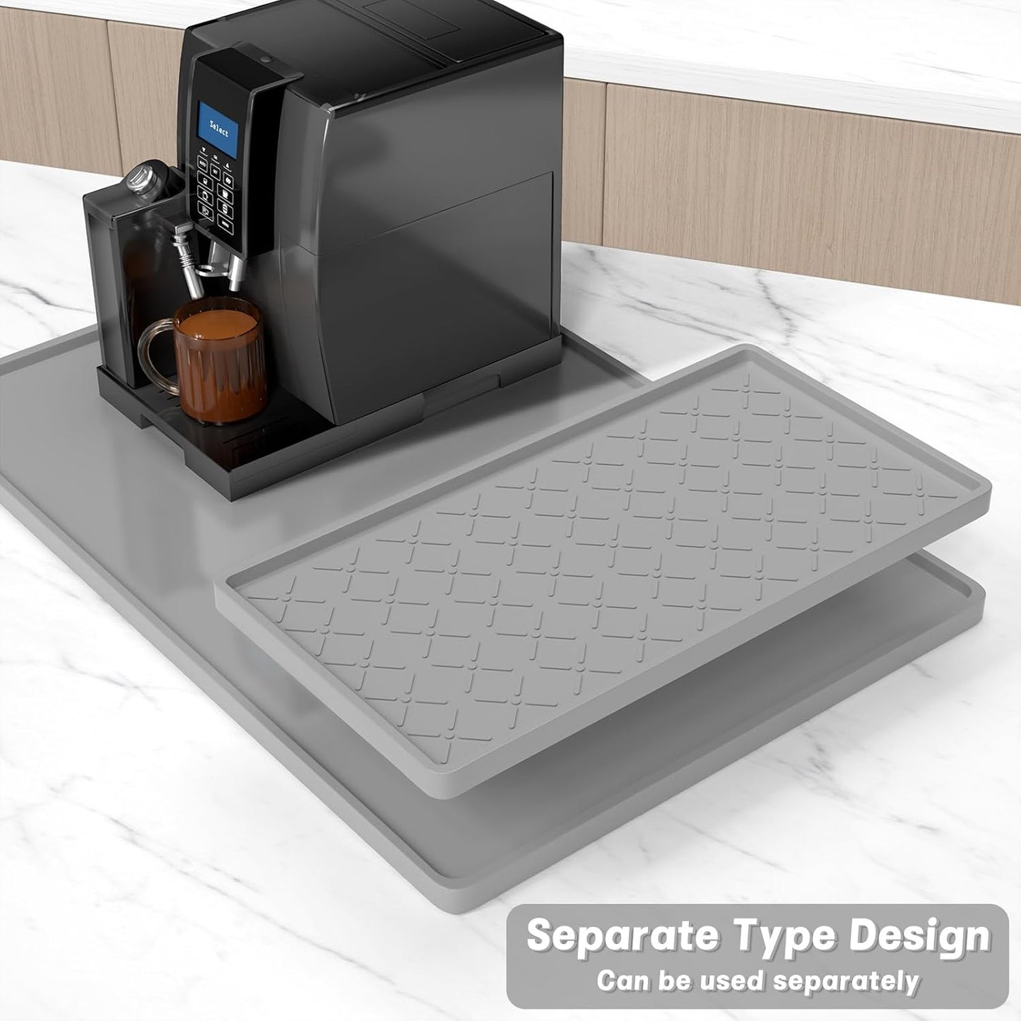 Rnivvi Silicone Coffee Mat, 16" x 24" Waterproof Raised Edge Coffee Bar Mats for Espresso Machine Station Accessories, Heat Resistant Detachable Dish Drying Pad for Kitchen Counter, Dish Rack, Gray
