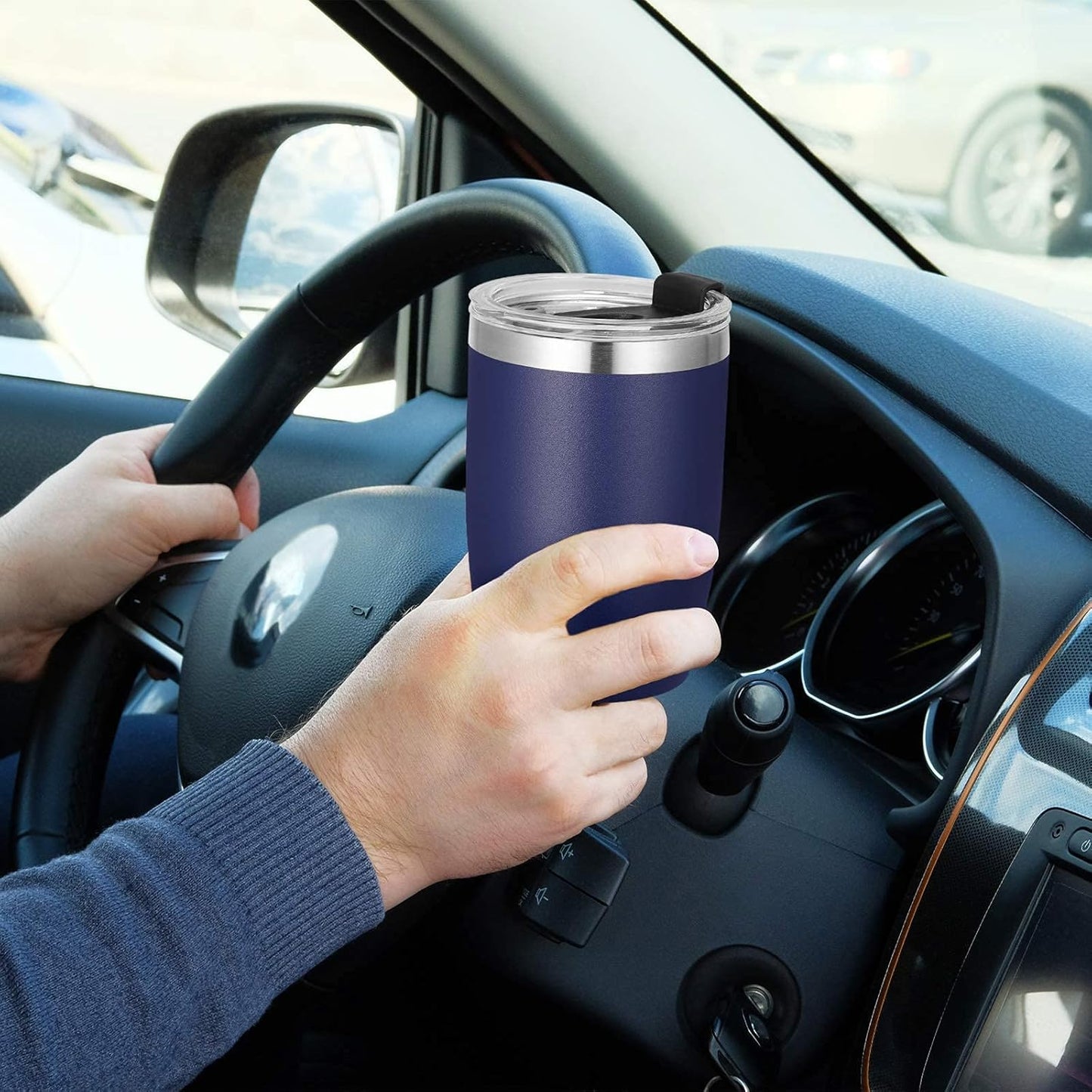 VEGOND Stainless Steel 12 oz Tumblers bulk Vacuum Insulated Double Wall Travel Tumbler with Lid and Straw Reusable Tumbler, Navy Blue 1 Pack
