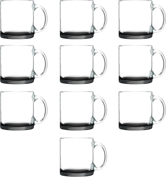 Libbey Clear Glass Coffee Mugs 13 oz. Set of 10, Bulk Pack - Perfect for Coffee, Tea, Espresso, Hot Cocoa, Other Beverages - Black Bottom
