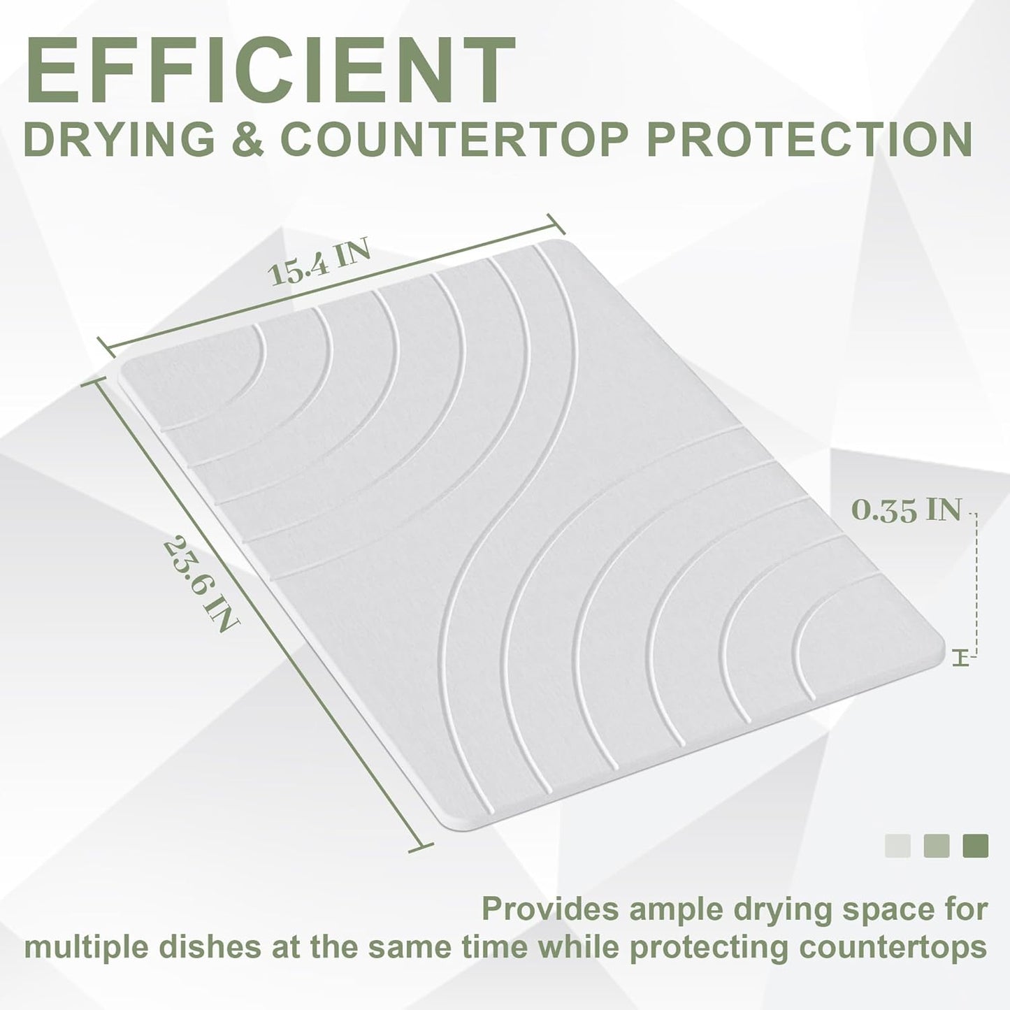 Large Stone Drying Mat for Kitchen Counter, 24" × 16" Diatomite Dish Drying Mat, Quick Dry Stone Mats, Ultra Absorbent Natural Diatomaceous Earth Mats for Dished, Bottles, White