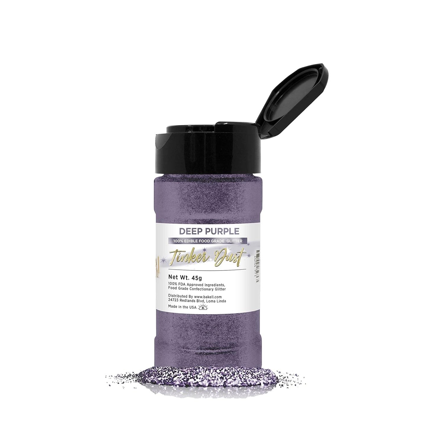 Deep Purple BAKELL Edible Glitter, 45 Grams | TINKER DUST Edible Glitter | KOSHER Certified | 100% Edible Glitter | Cakes, Cupcakes, Cake Pops, Drinks, Dessert Vegan Glitter & Dusts (45g Shaker, Deep Purple)
