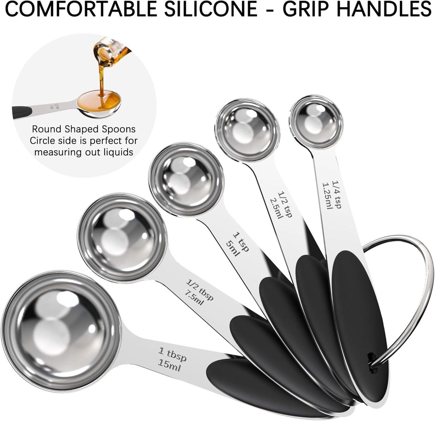 TILUCK Measuring Cups and Spoons Set, Stainless Steel, Kitchen Utensils for Cooking and Baking (11, Black)