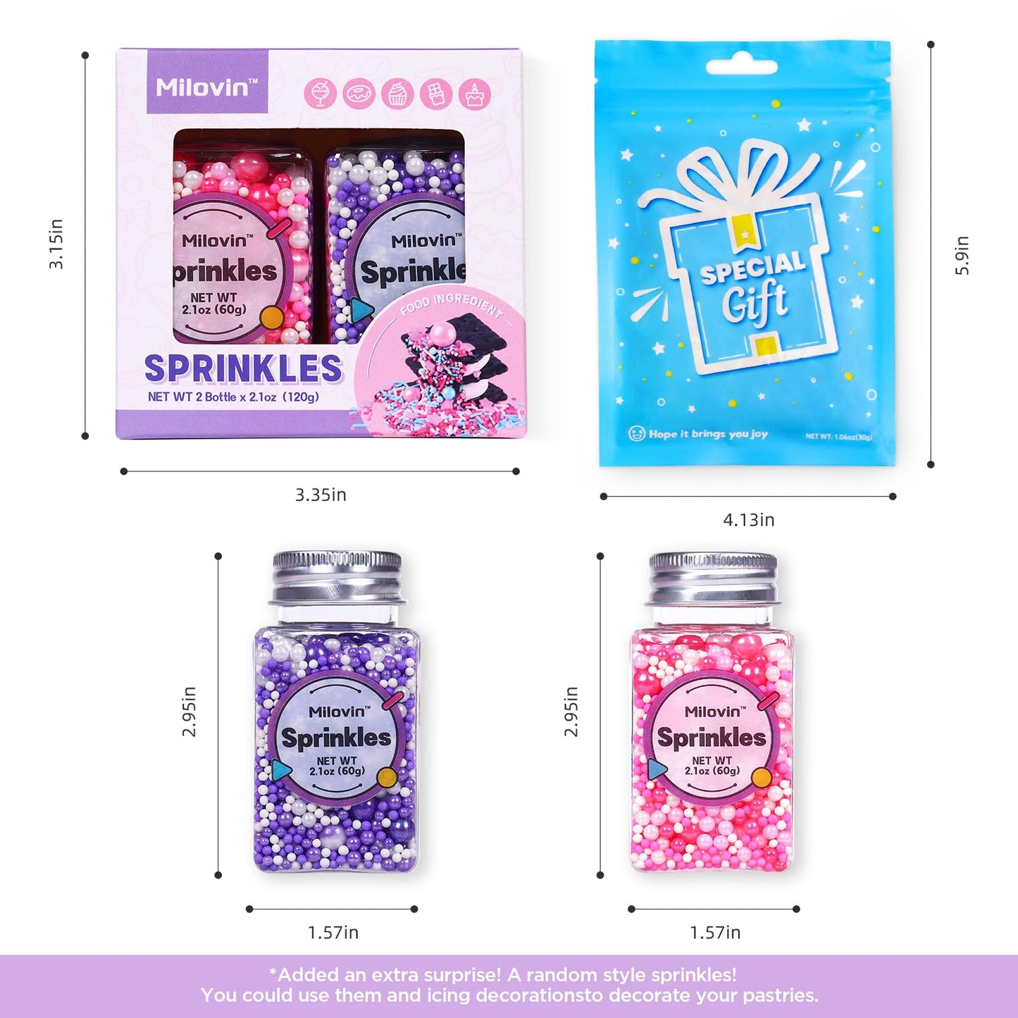 Pink and Purple Sprinkles, Edible Pearls, Pink Pearls, Purple Pearls, Edible Pearls for Cake Decorating, Cupcakes, Cookies, Macaron, Ice Cream Topping(4.23oz/120g)