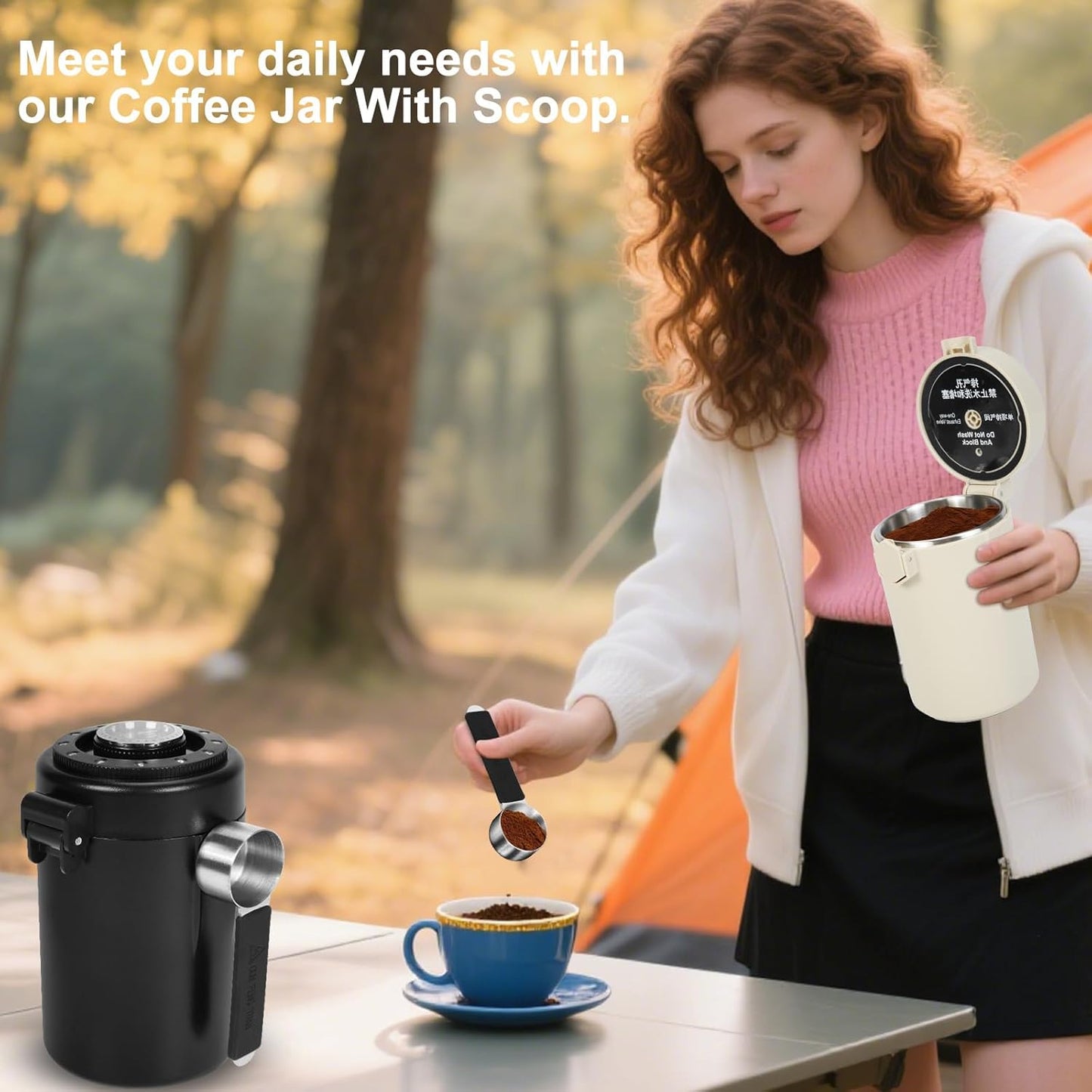 Coffee Canister, Airtight Stainless Steel Kitchen Food Storage Container With Spoon And Date Tracker, For Ground Coffee, Cereal, Bean, Tea,Sugar (white)