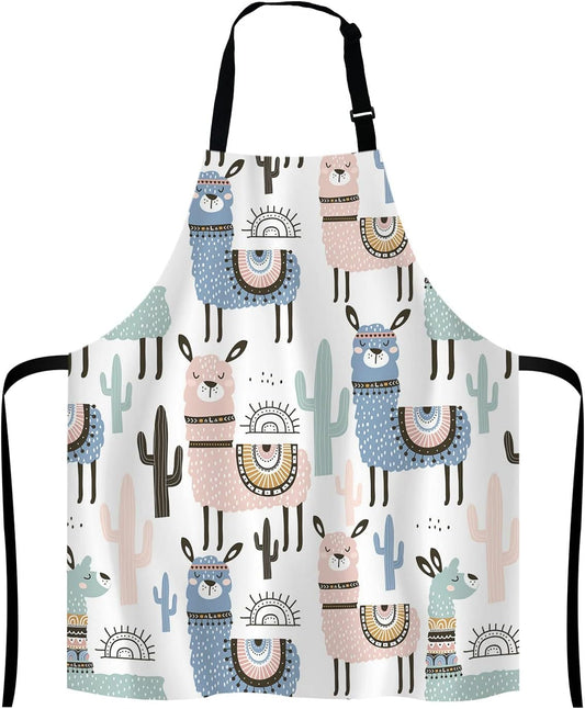 llama Kitchen Cooking BBQ Chef Apron, Cute Animal Alpaca with Cactus Apron for Men, Women - Dad Gifts, Gifts for Men - Birthday, Mothers Day Gifts for Mom, Wife, Husband, Brother, Friends