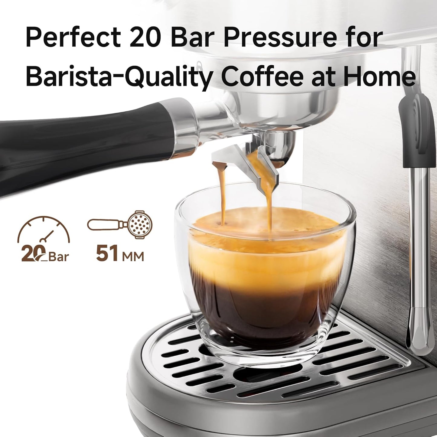 HIBREW H10B - 51mm Espresso Machine - Temperature & Cup Volume Adjustable at will - With Intelligent Display Screen & Pressure Gauge - Stainless Steel Body(Metallic Grey)