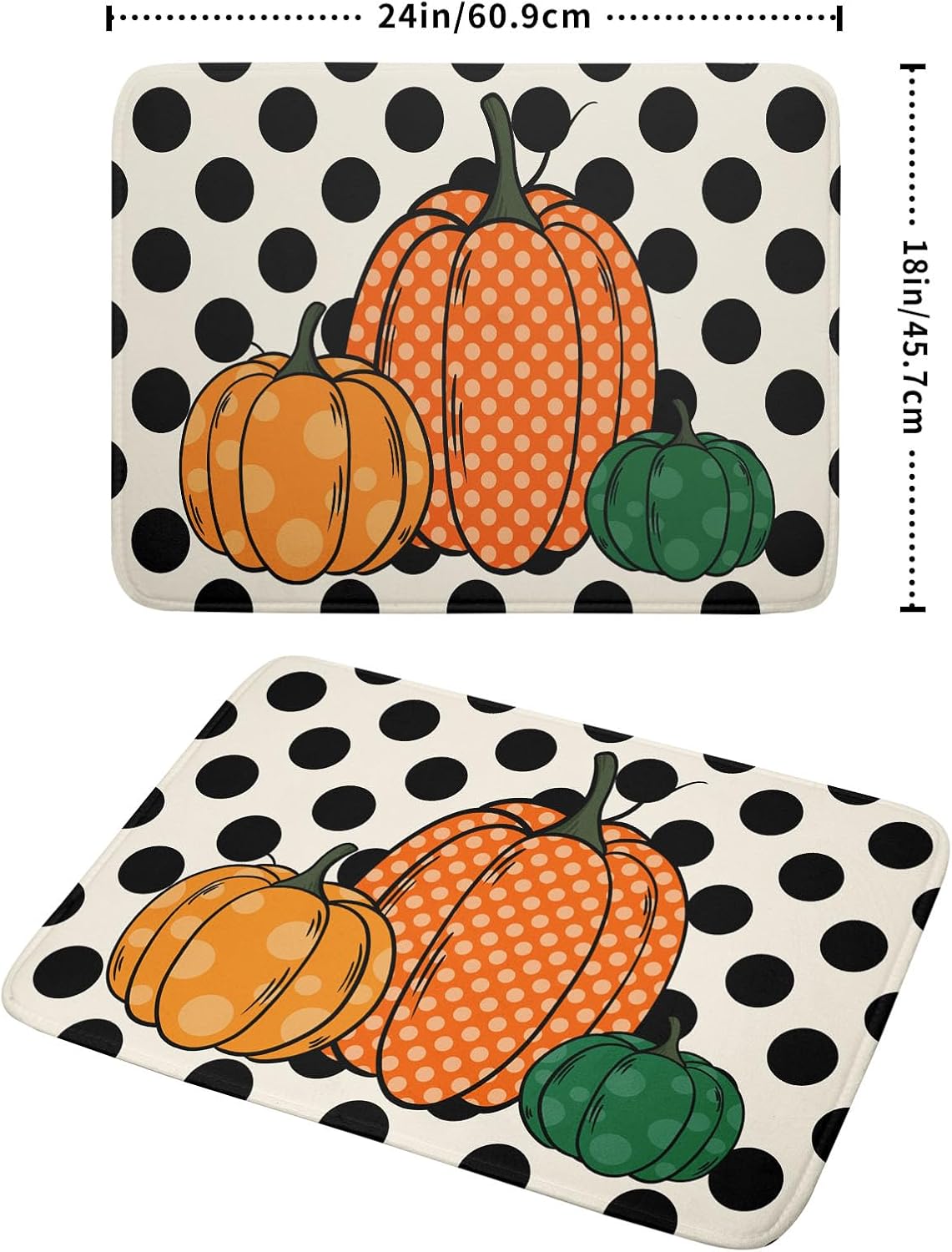 Autumn Pumpkin Dish Drying Mat for Kitchen Counter,Black Round Dot Decoration Drying Mat 18 x 24 Inch with Absorbent Reversible Microfiber Dish Drying Pad Dish Rack Drainer Mat for Coffee Bar