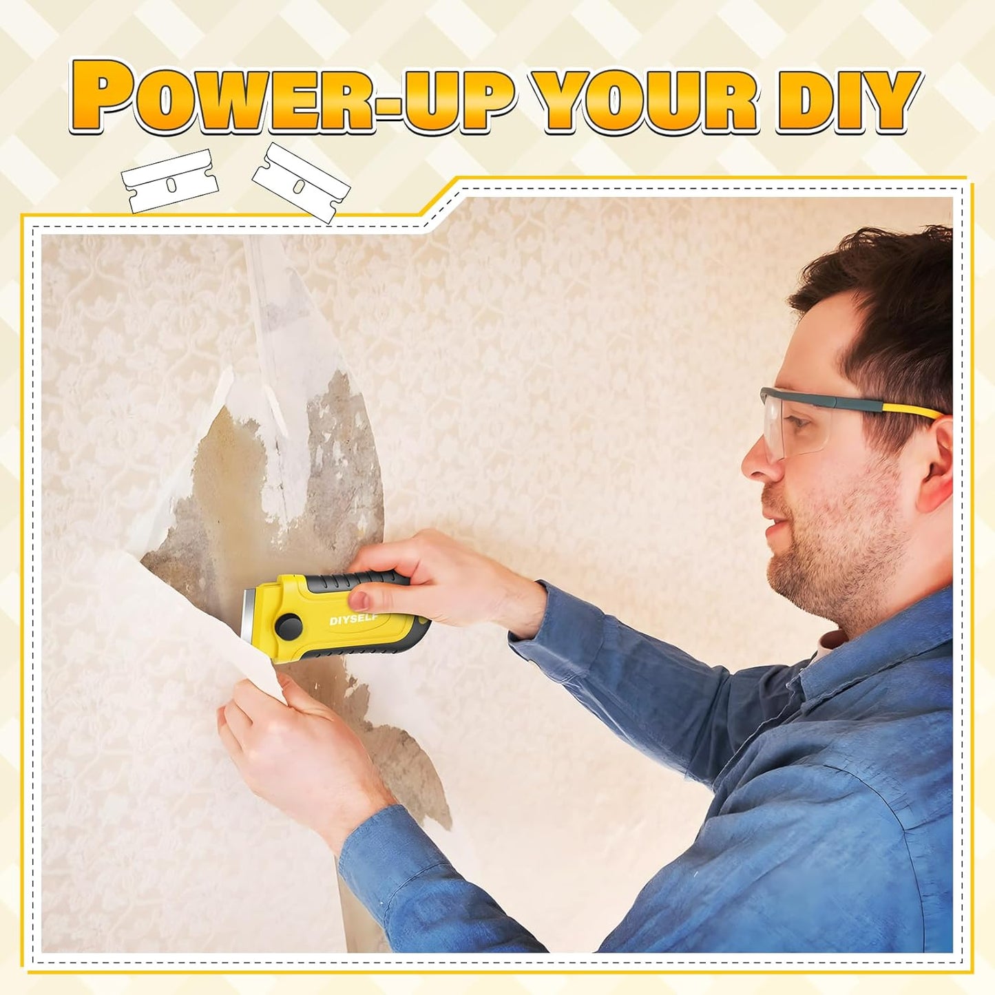 DIYSELF Razor Blade Scraper | Scraper Tool for Cleaning, Glass, Stickers | 2 Pack Scraper with 30 Pcs Extra Single-edged Razor Blades | Paint Scraper | Razor Scraper | Glass Scraper